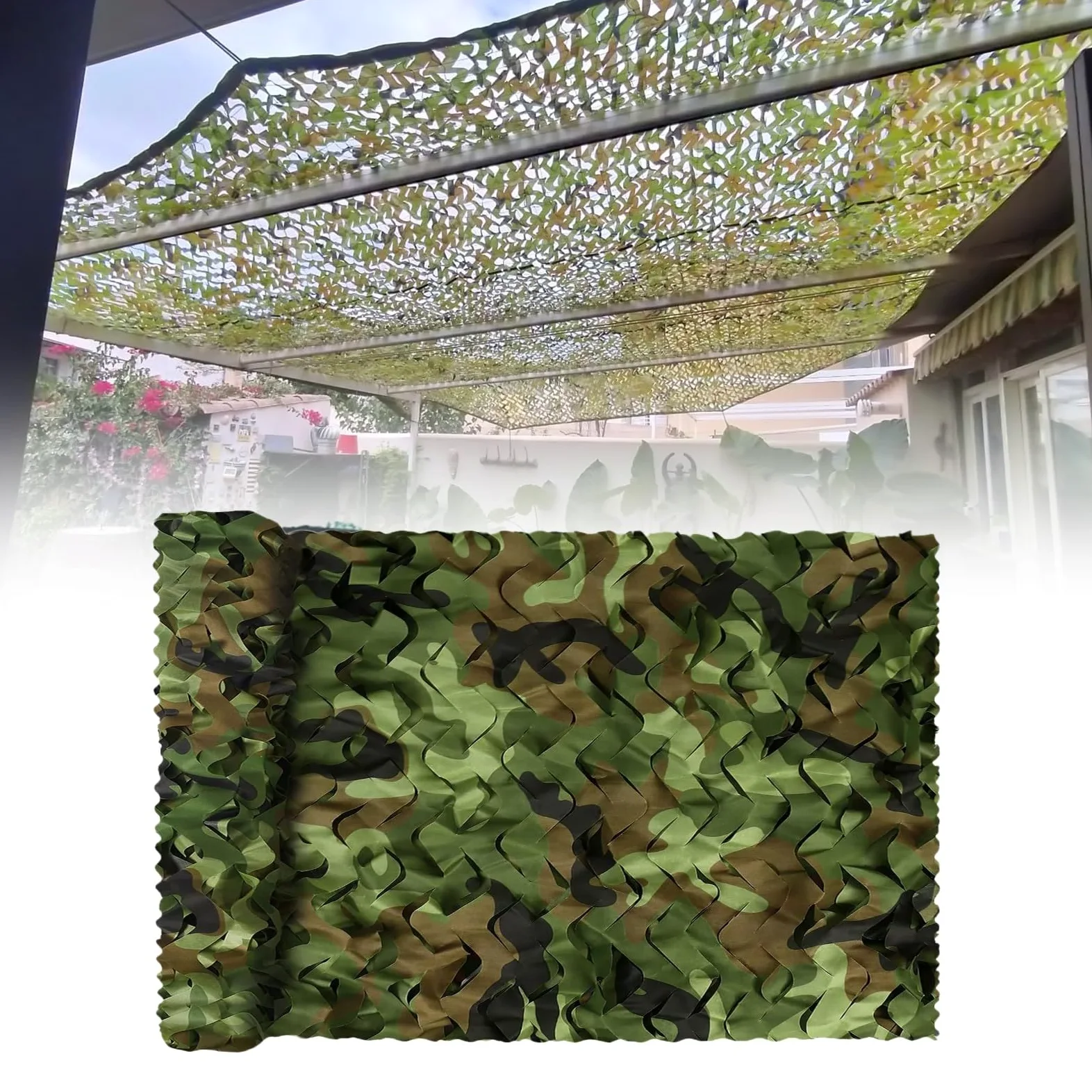 Red de Camuflaje de Jungla 8x10m Red de Camuflaje Militar Red de Sombra Exterior Protección Solar para Jardines Cubrir Vehículos Caza Decoraciones con Temática de Paisaje Forestal