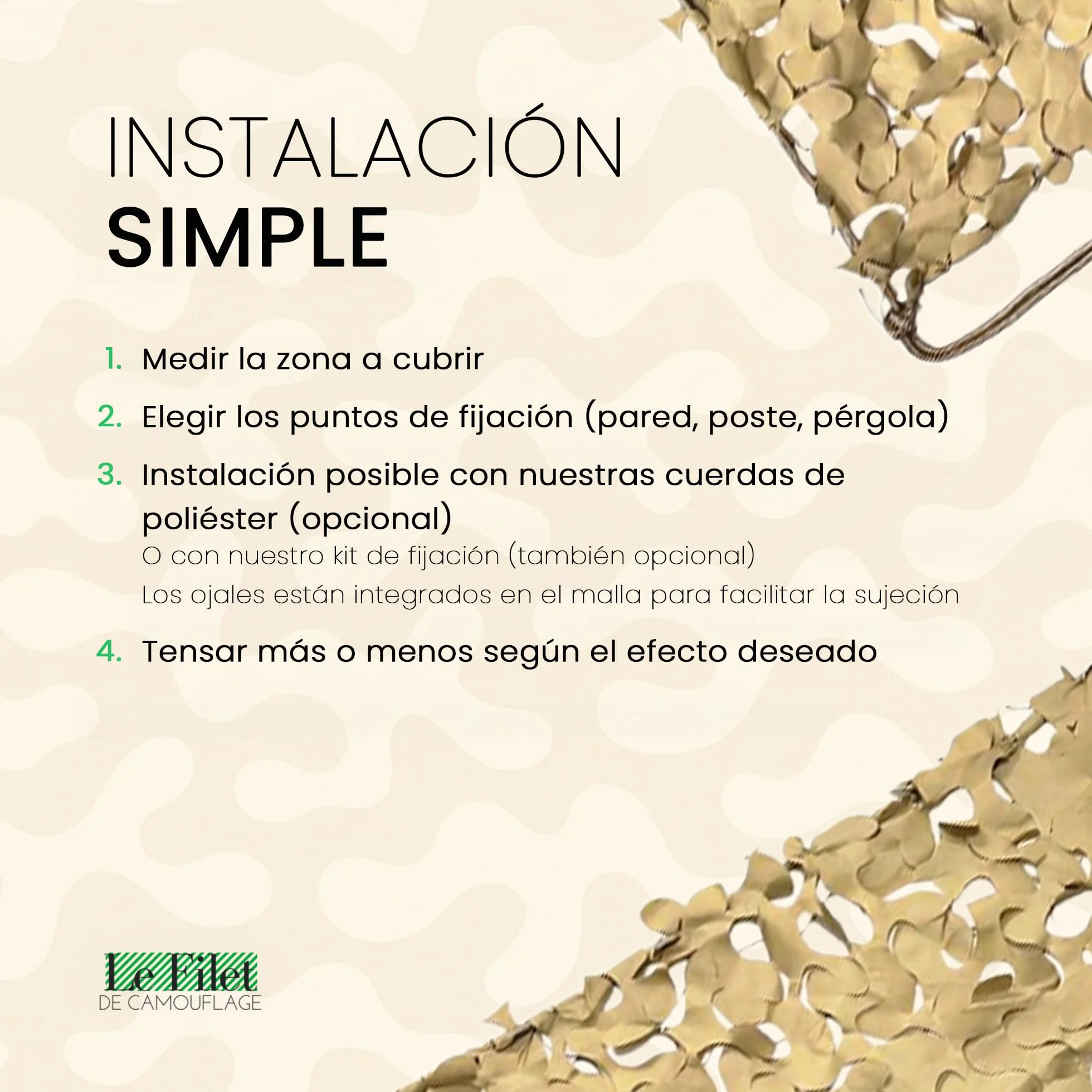Red de Camuflaje Arena 4x4m – Sombra Exterior Resistente, Protección Solar UV