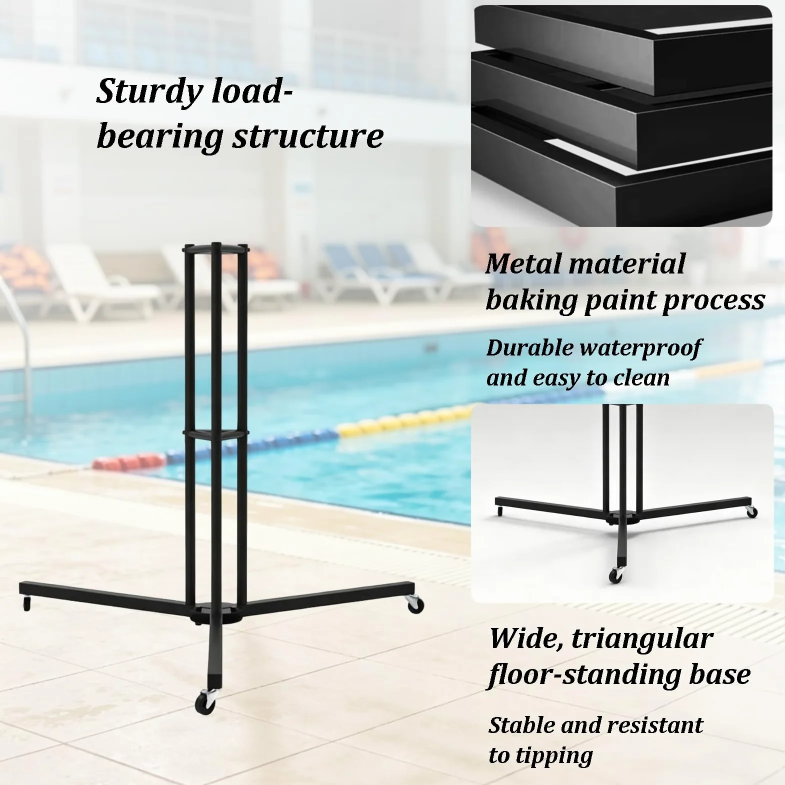 Estante De Almacenamiento para Flotadores De Piscina con Ruedas Giratorias Y Organizador Metálico De Pie para Equipos, Incluye Repisa De Secado, para Parques Acuáticos