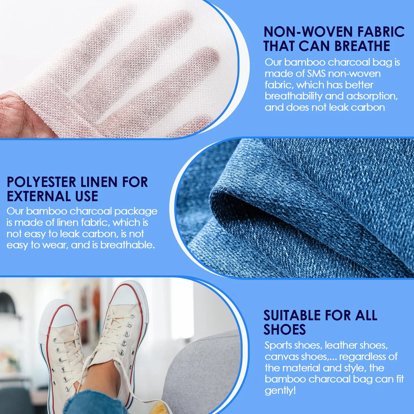 Bolsas De Carbón De Bambú Para Zapatos Absorbente De Olores 2 Piezas Azul