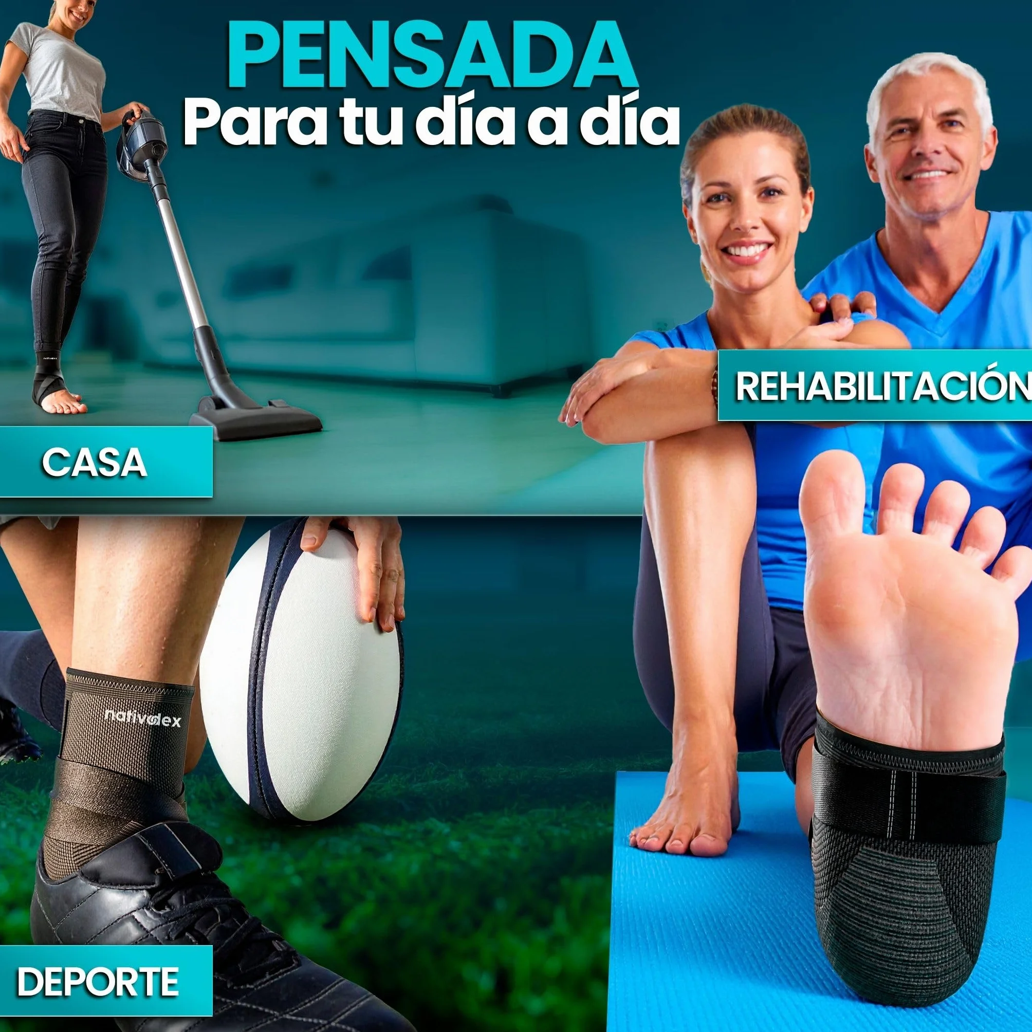 NativoDex Tobillera Deportiva con Ajuste Personalizado para Estabilizar y Prevenir Torceduras, Soporte y Compresión para Ambos Pies