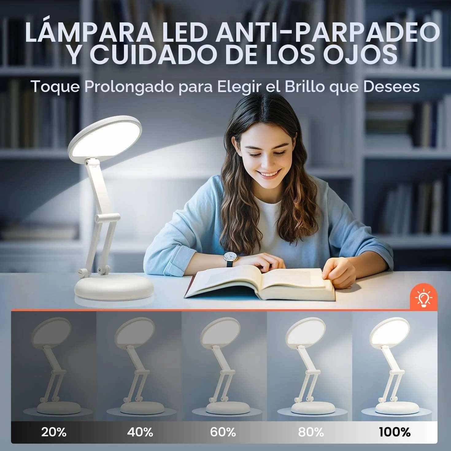 One Fire Lampara Escritorio LED Portatil Plegable 3600mAh 10 Brillo 1000 LM Luz Lectura