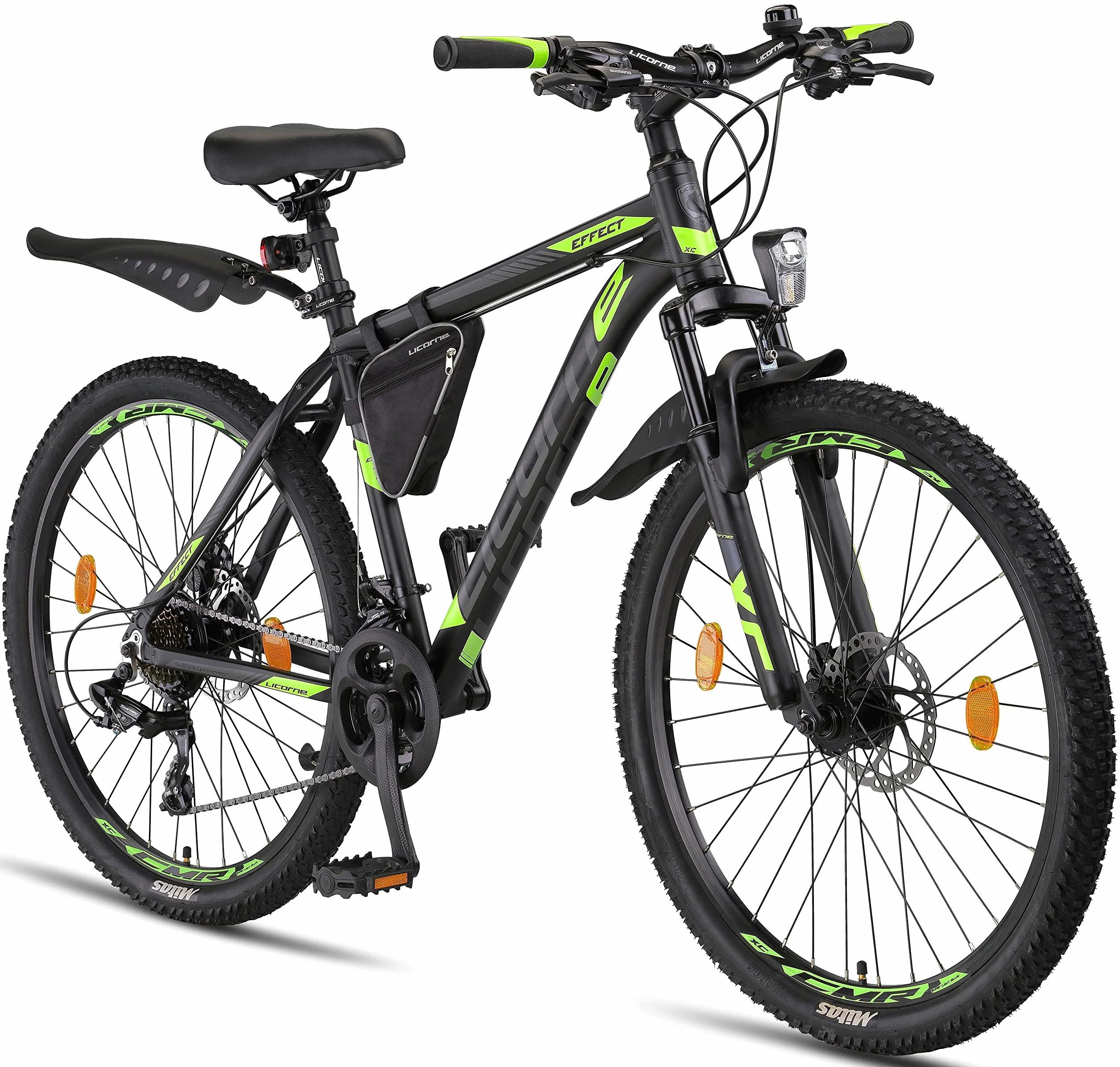 Licorne Bike Bicicleta de montaña prémium para niños, niñas, Hombres y Mujeres, Cambio de 21 velocidades, para Hombre, Effect, Niñas, Negro/Lima (2 Frenos de Disco) 26"