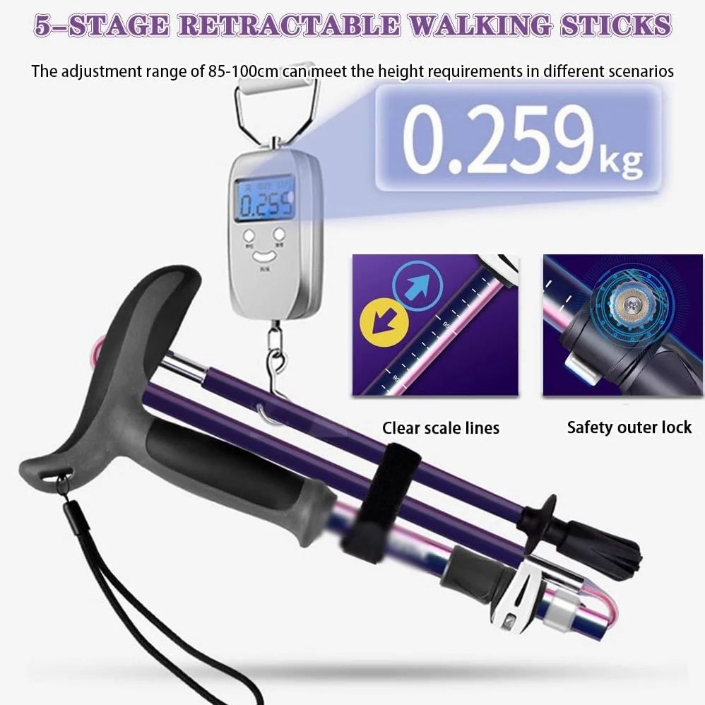 Bastones De Trekking Ultraligeros De Fibra De Carbono, con Sistema De Bloqueo De Perilla, Bastones De Trekking Plegables Y Compactos, Bastones De Trail Running para Principiantes