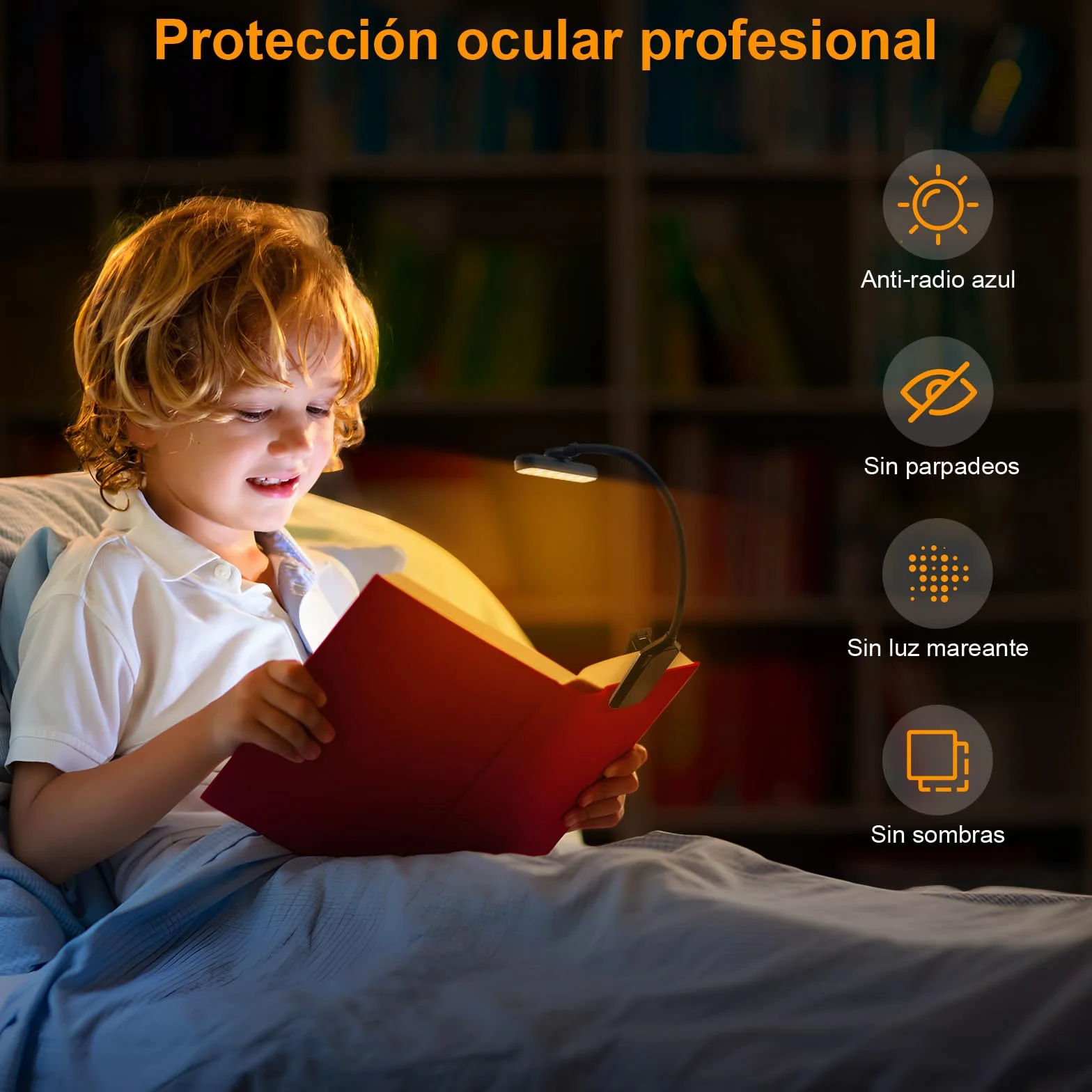 Karidi 24 LED Luz de Lectura Recargable 360°, USB-C, Pinza para Libros, 80H Cuidado Ocular, Negro