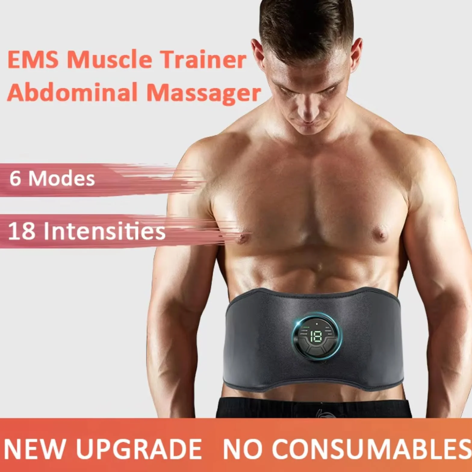 Cinturón EMS para abdominales y core | 6 modos, 18 niveles de intensidad, cinturón tonificador abdominal ajustable de 118 cm | Equipo de fitness para el hogar recargable por USB para mujeres y hombres