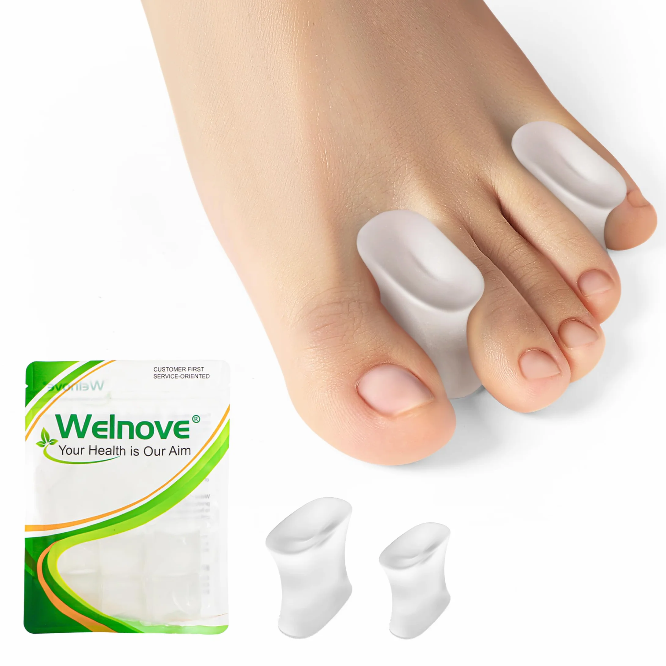 Welnove Gel Separador de Dedos de los Pies Mejorado - Paquete de 8 Separadores de Silicona con Aloe Vera para Enderezar Dedos Superpuestos, Callos