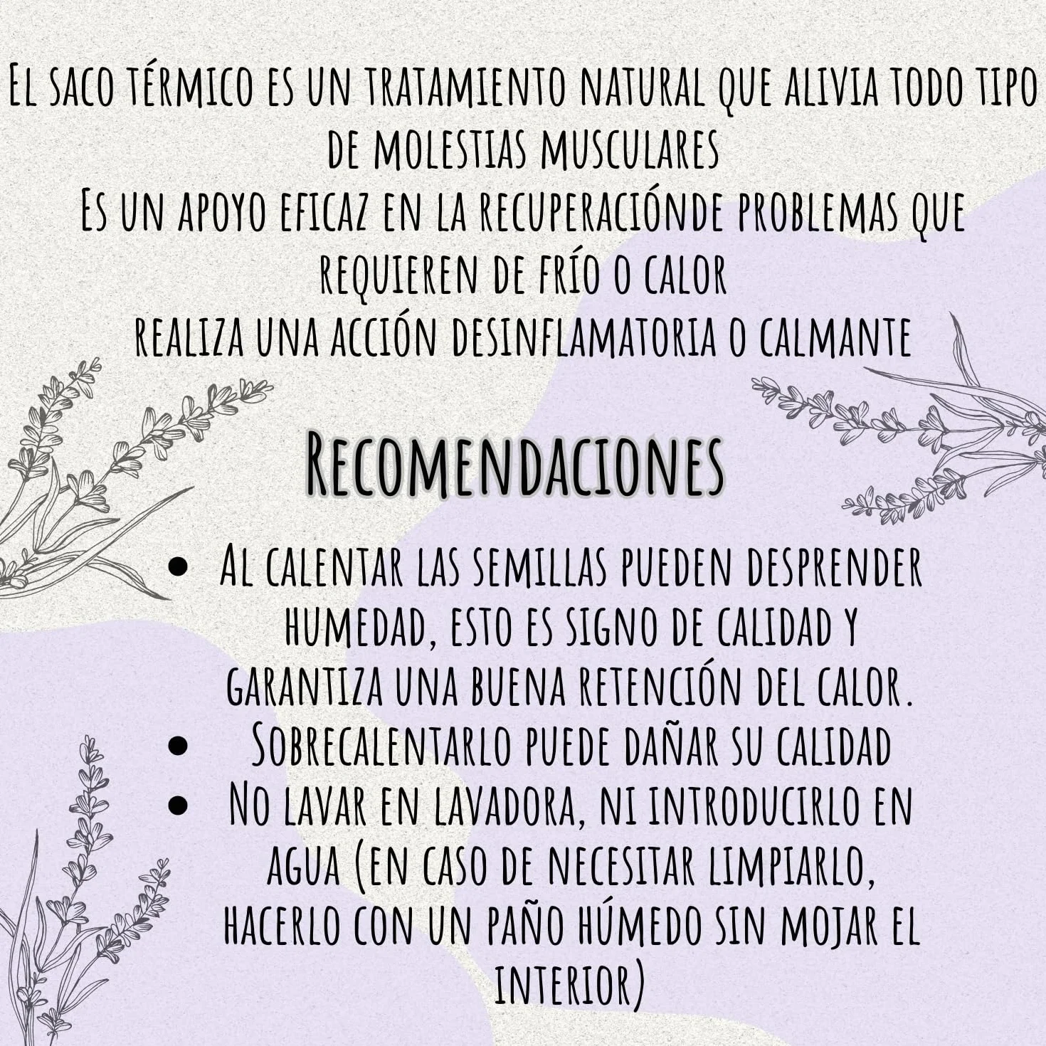 Saco térmico microondas 13cmx31cm funda lavable semillas naturales lavanda