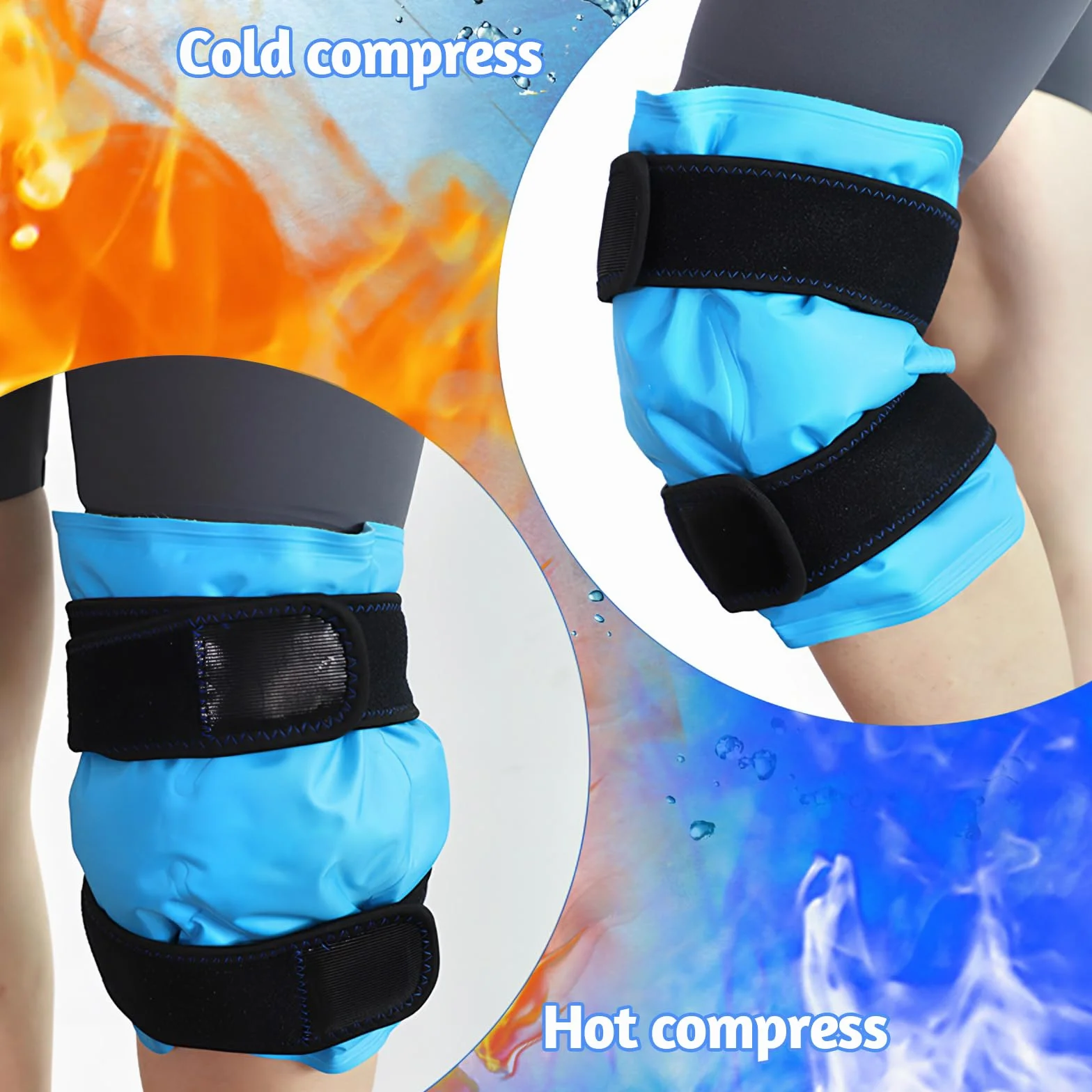 Bolsa Hielo Reutilizable con Correas, Compresa Fría Caliente para Lesiones Piernas Hinchazón Esguinces