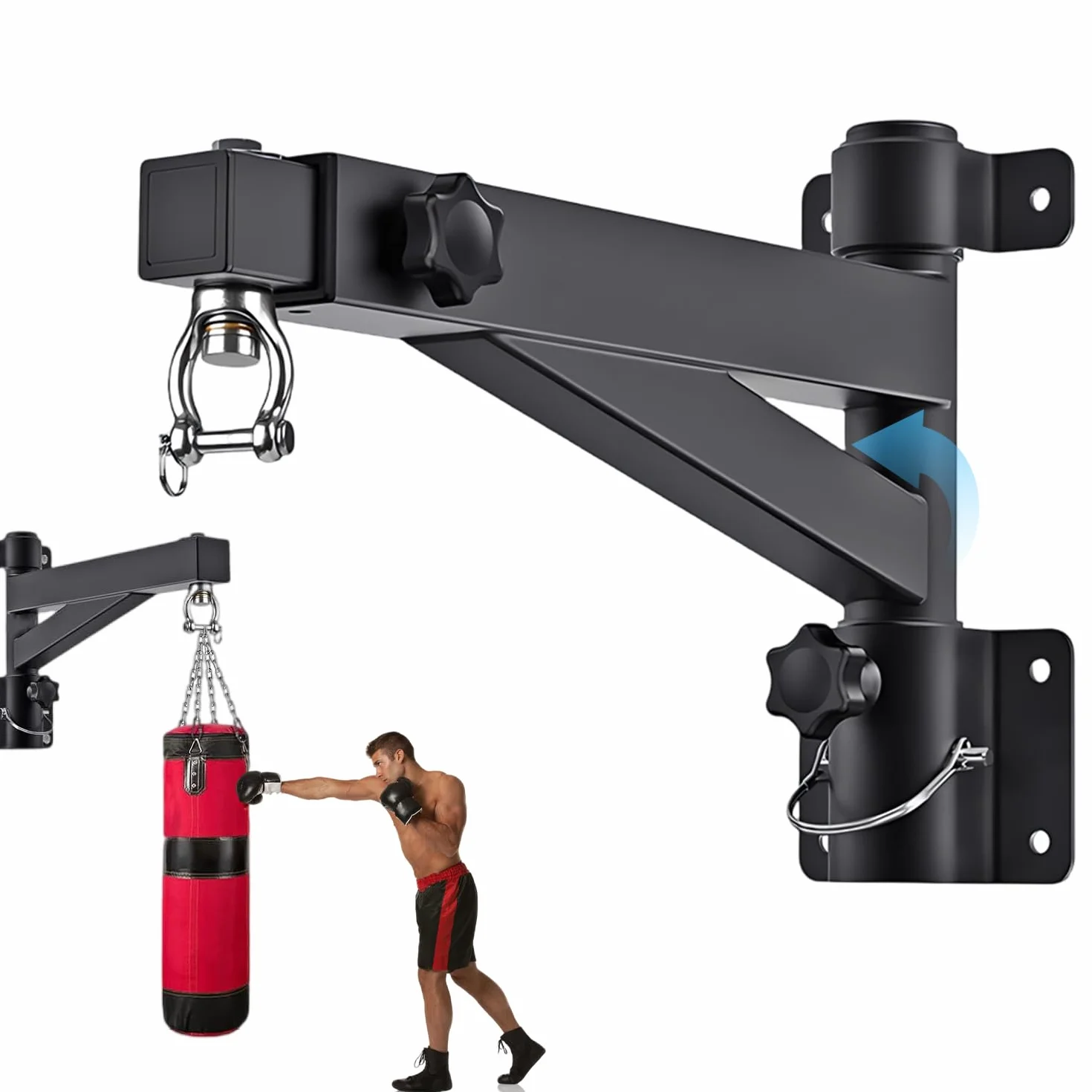 Soporte para Saco de Boxeo - Soporte de Pared Ajustable 44-64cm con Rotación 360° Silenciosa, Heavy Duty 100kg, Construcción en Acero Resistente para Gimnasio Casa/MMA, Soporte para Saco de Boxeo