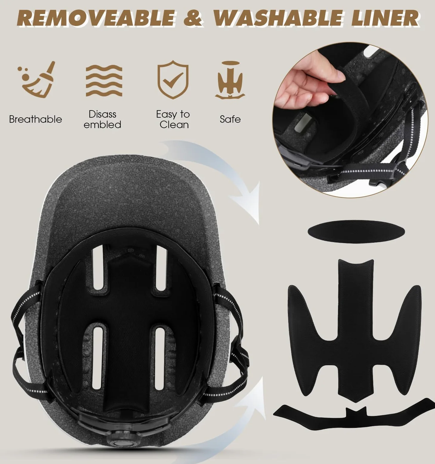 KINGLEAD Casco de Bicicleta, Casco Urbano Commuter, Elegante Casco de Bicicleta para Hombre y Mujer, para Ciclismo, Trekking, Ciudad, Scooter, Casco Ajustable
