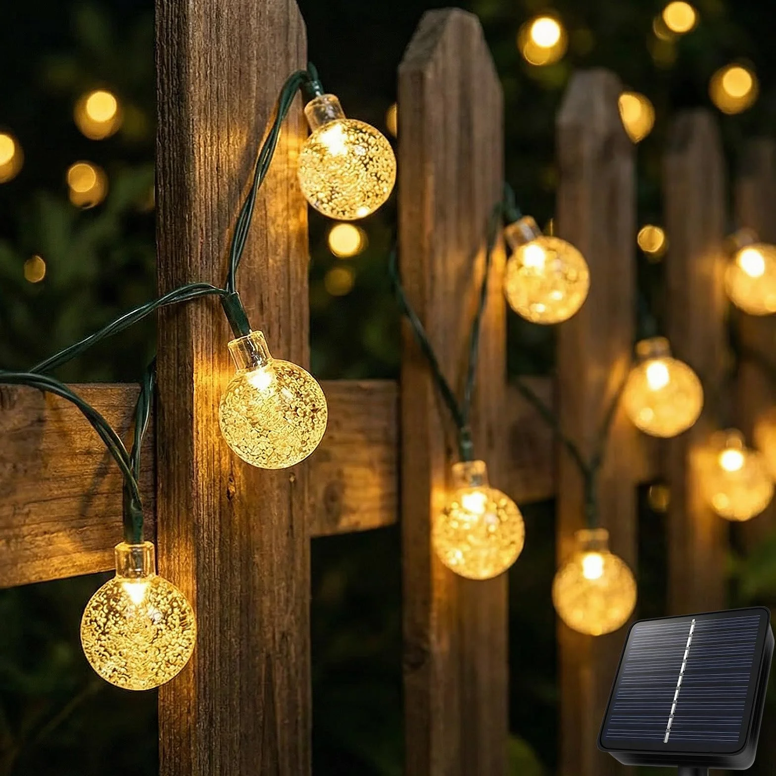 AGOTD Cadena de luces solares LED 40 IP65 8 modos bolas de cristal resistente al agua para exteriores