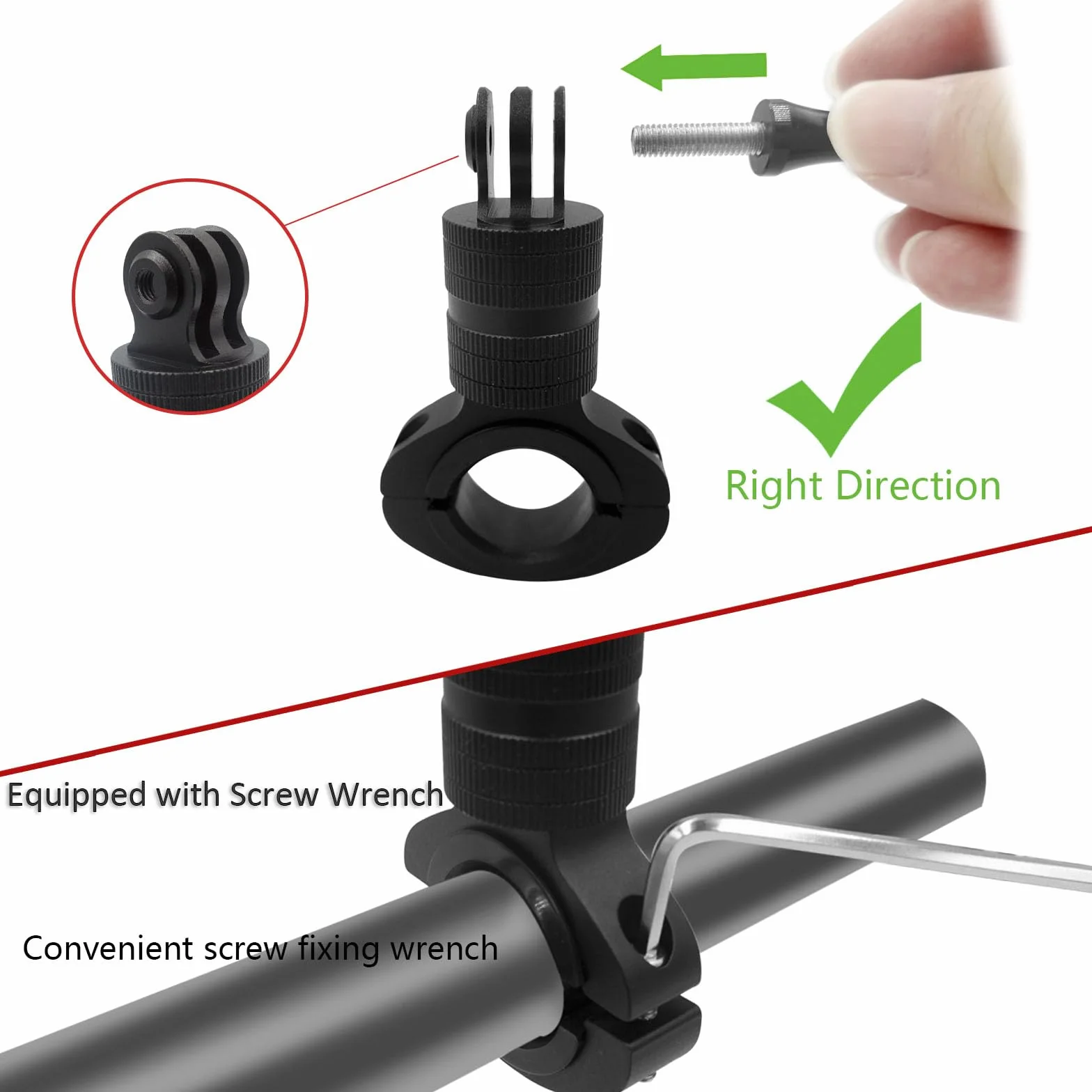 Soporte para Bicicleta para Cámara de Acción Aluminio Rotación de 360°para Hero 12 11 10 9 8 7 6 Session 4K Insta-360 Go3 Go2 X3 X2 Actioncam