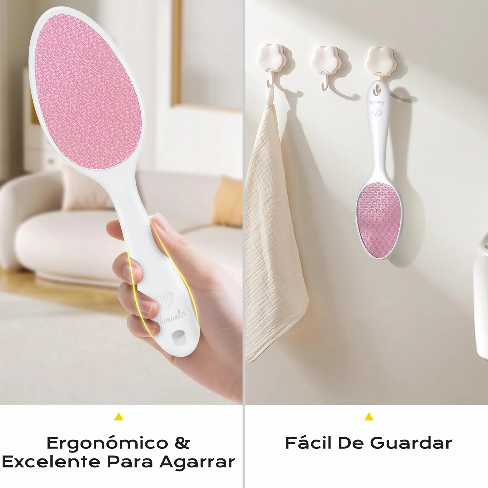 Lima Para Pies Nano Vidrio 2 en 1 - Foot File Profesional con Mango Largo, Elimina Durezas y Callosidades, Uso Húmedo/Seco - Rosa