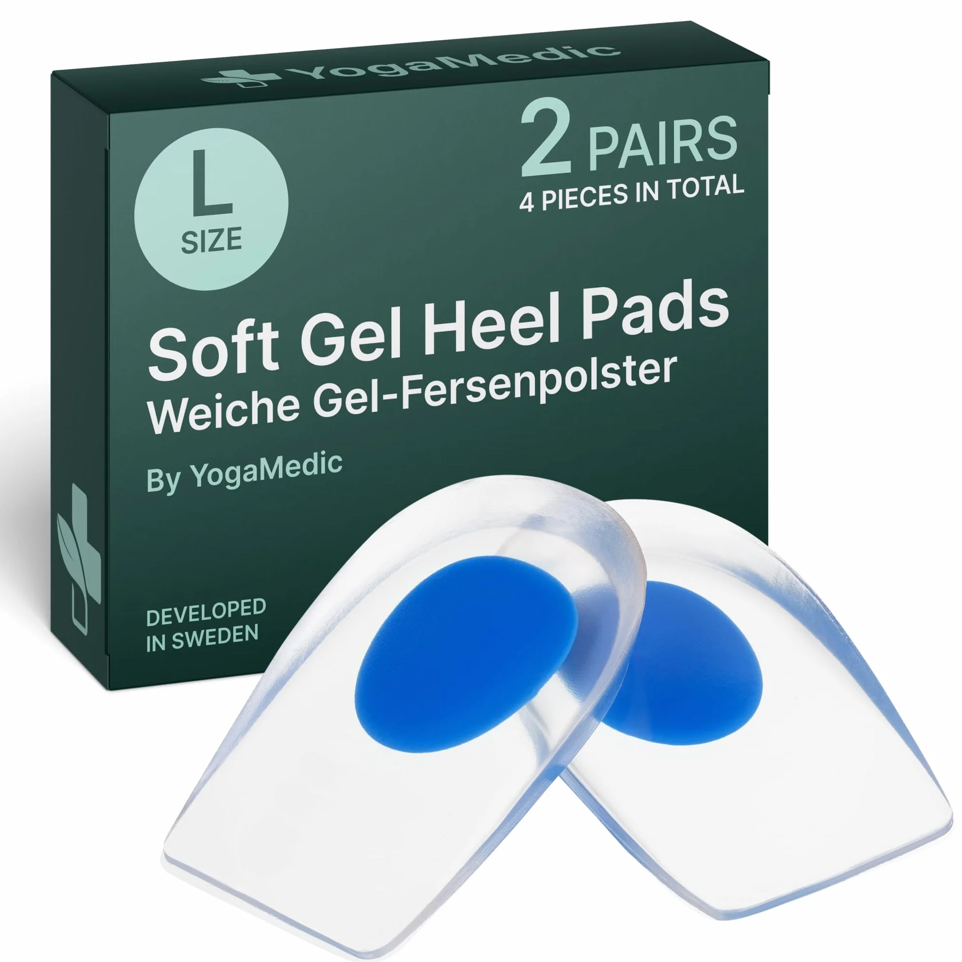 YogaMedic Taloneras de Gel 2 Pares (4 Uds) para Fascitis Plantar, Tendinitis de Aquiles y Espolón en el Talón