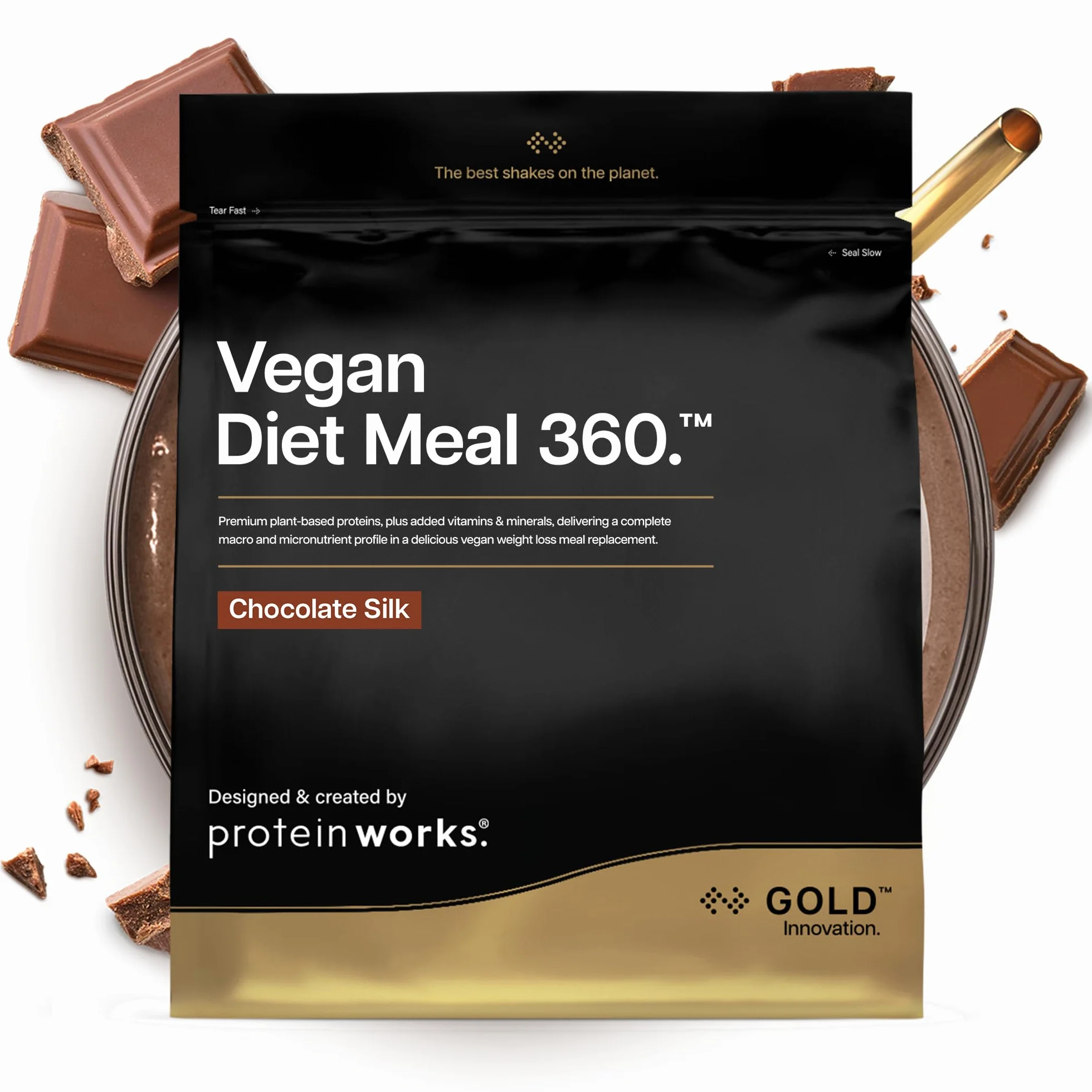 Protein Works Vegan Diet Meal 360 GOLD Innovation Proteína Vegana Batido Sustitutivo de Comidas Bajo en Azúcar Chocolate Suave 500g