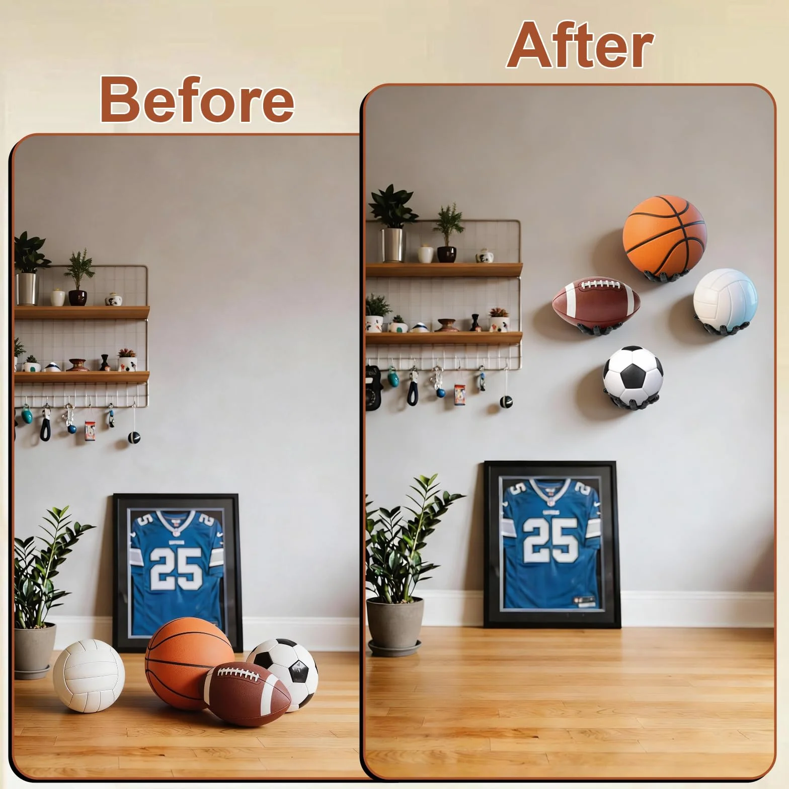 2Uds Soporte Balones, Negros Soporte Balon Futbol en Forma de Palma, Regalo Creativo de Baloncesto para Almacenamiento y Decoración, Soportes para Balón en la Pared de Rugby y Fútbol