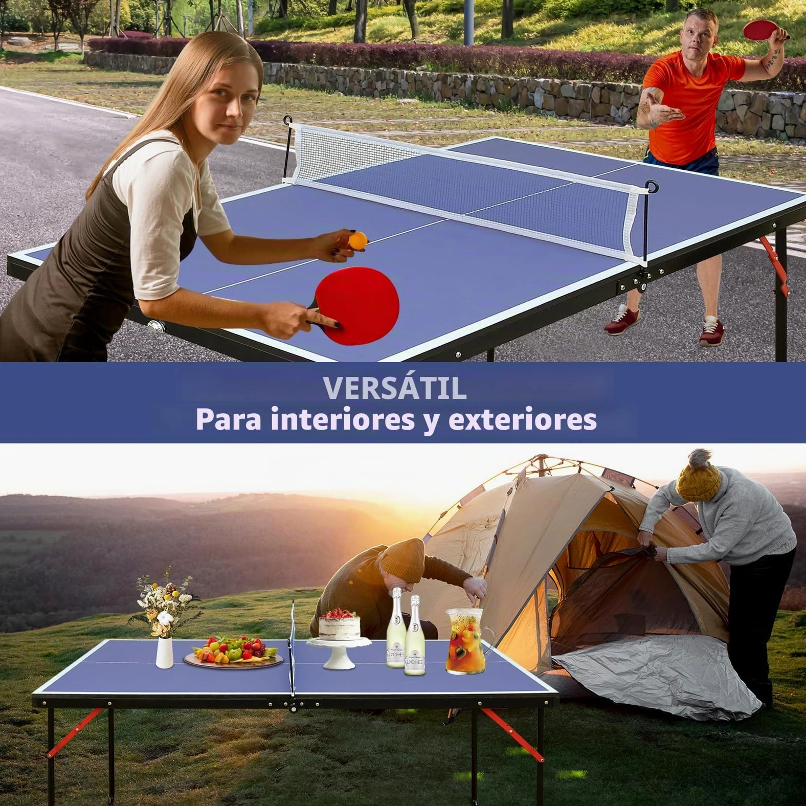 Mesa de Ping Pong Plegable y portátil, 137 x 76 cm, Juego de Mesa para Juegos de Interior y Exterior con Red, 2 Raquetas de Ping Pong y 3 Pelotas