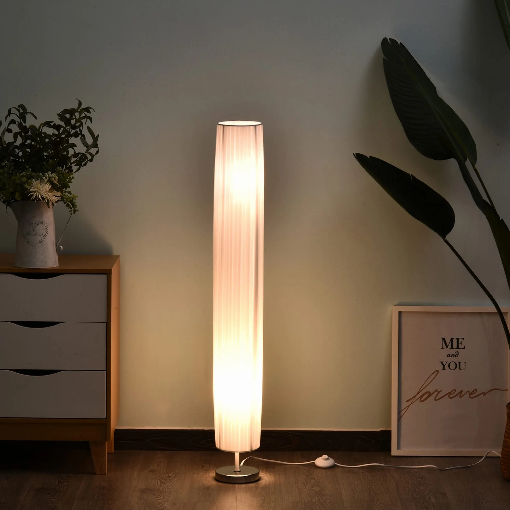HOMCOM Lámpara de Pie Moderna 120 cm Blanco E27 Acero Inoxidable Bajo Consumo