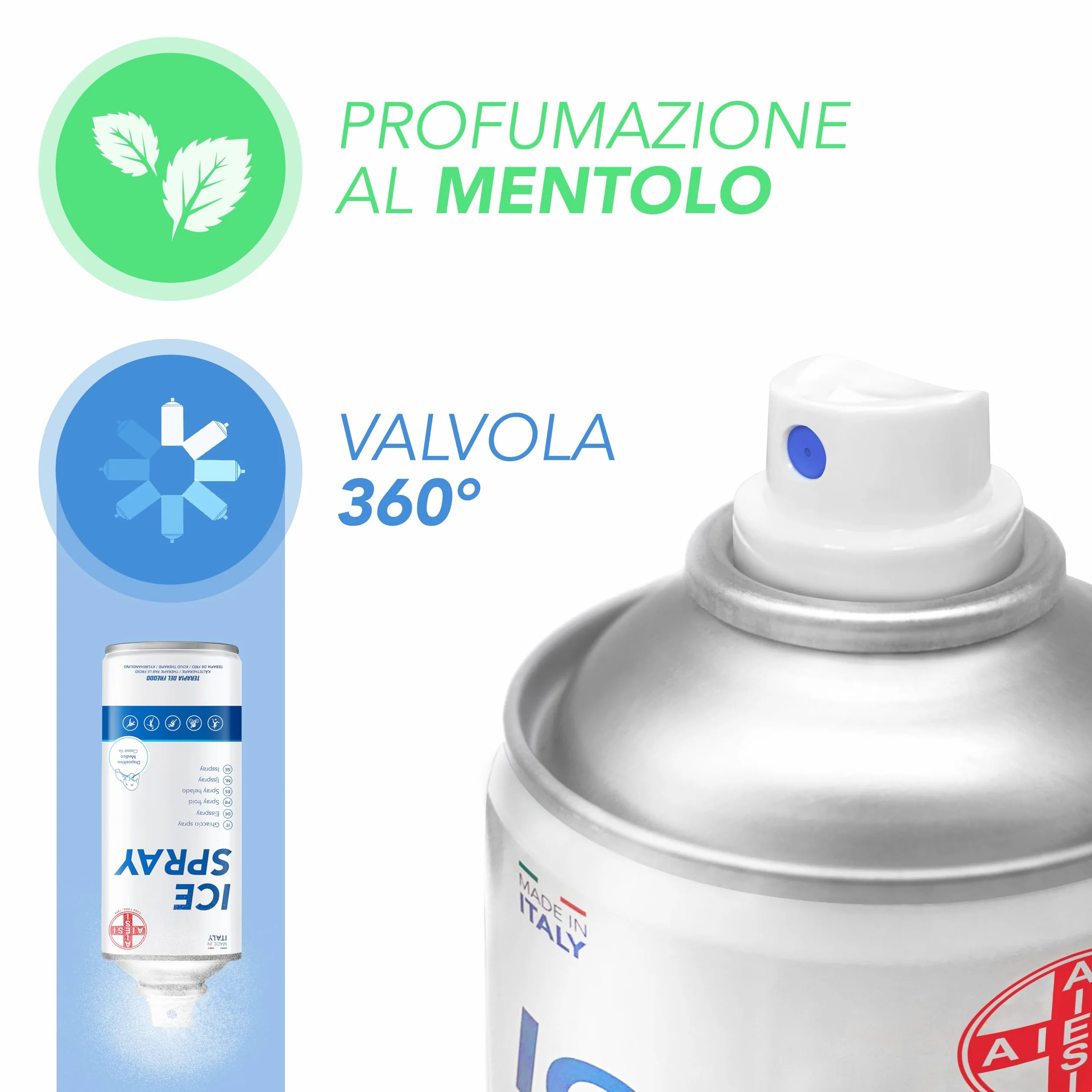 AIESI Hielo Spray instantáneo con MENTOL 400 ml ICE SPRAY Made in Italy