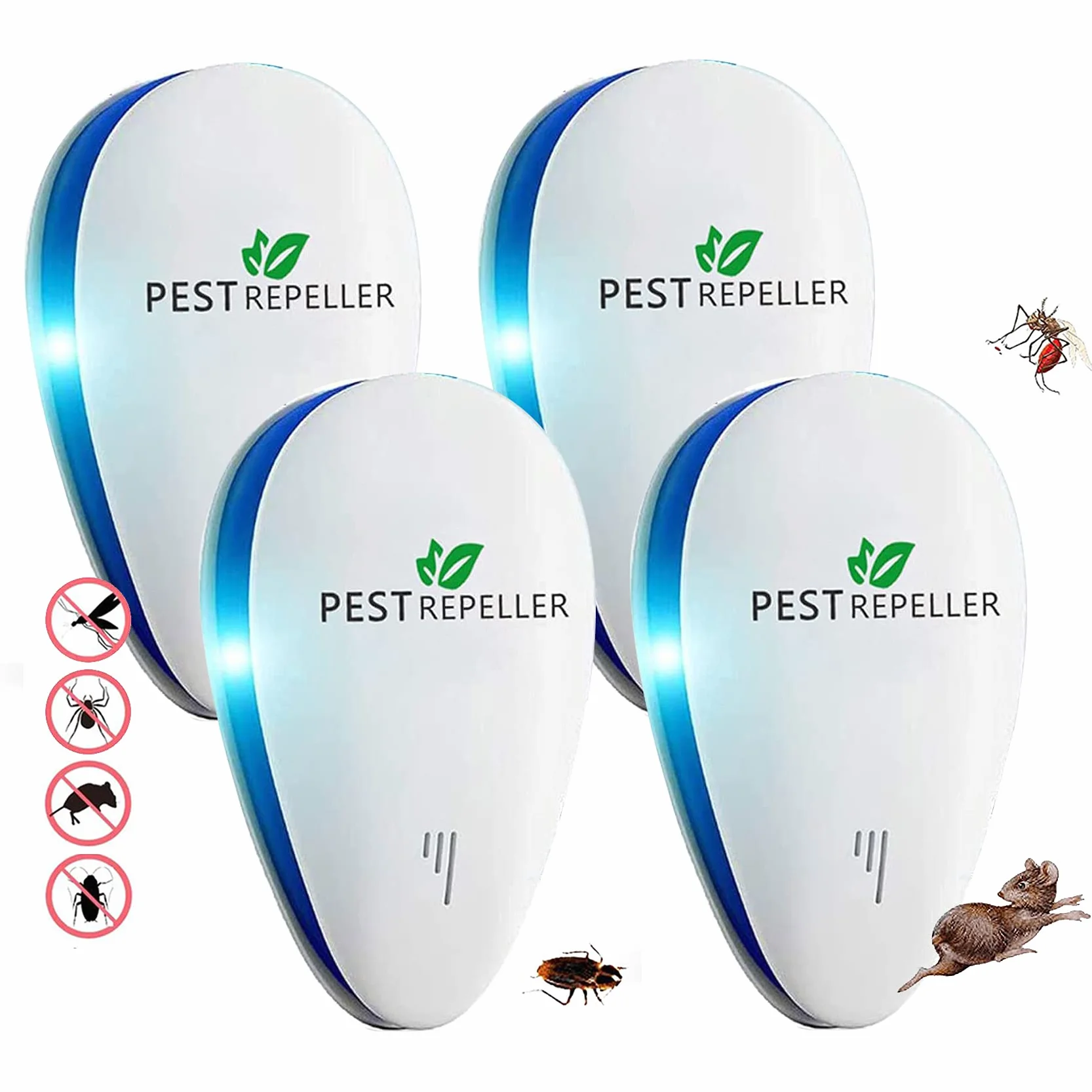 Repelente Ultrasónico de Plagas Electrónico para Interiores Anti Insectos Mosquitos Cucarachas 4 Piezas