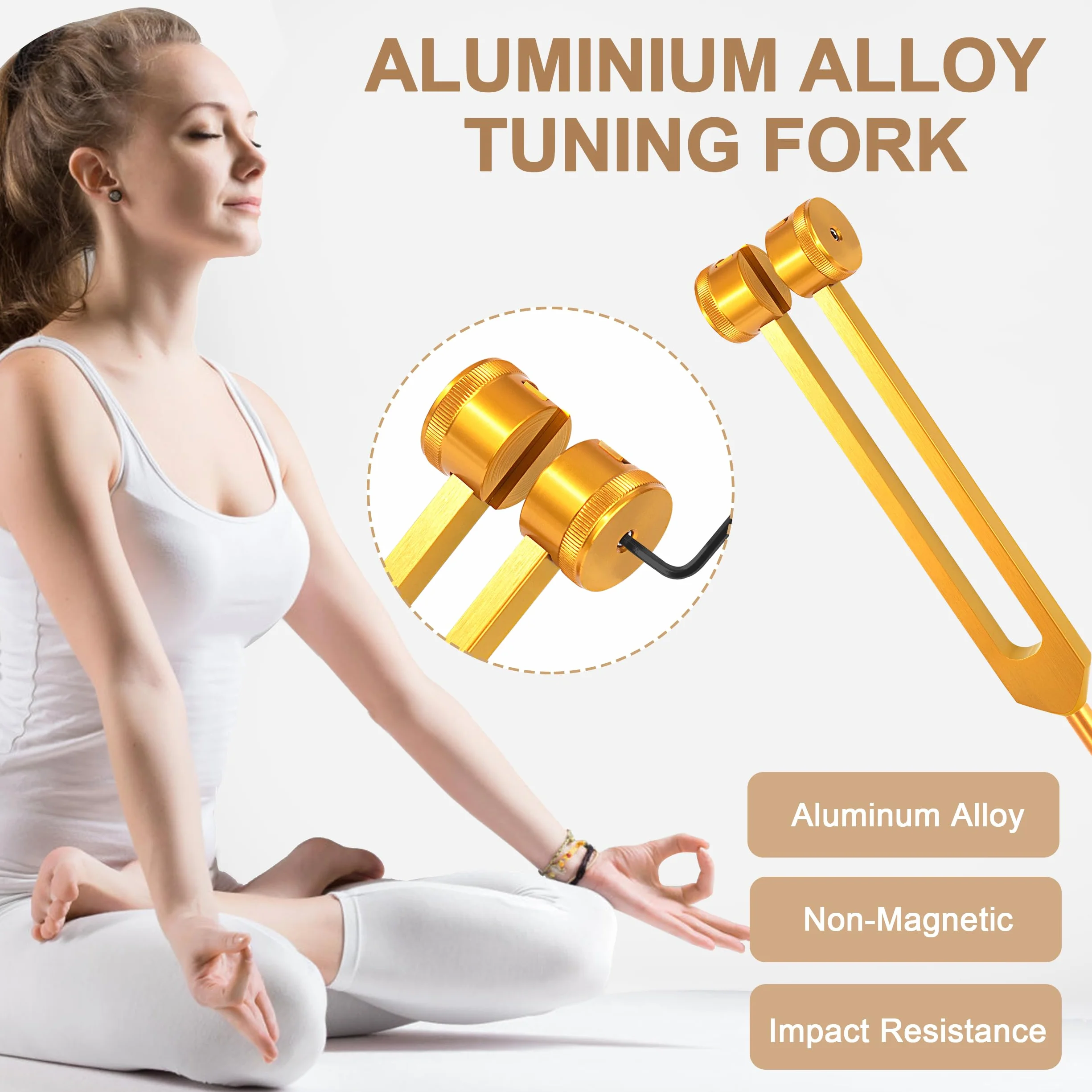 Horquilla de Afinación Diapasón Aleación Aluminio Martillo Silicona Herramienta Reparación Respuesta Frecuencia Precisa Dorado