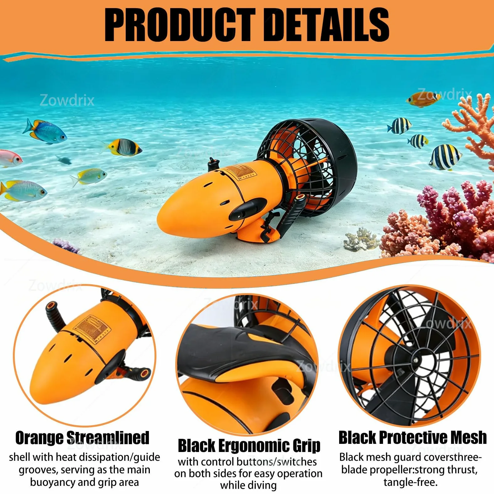 Scooter Submarino con Motor Sin Escobillas De 500 W, Velocidad Máxima De 3,7 mph, Autonomía De 60 Minutos, Hélice Ligera para Buceo, Snorkel Y Aventuras En La Playa