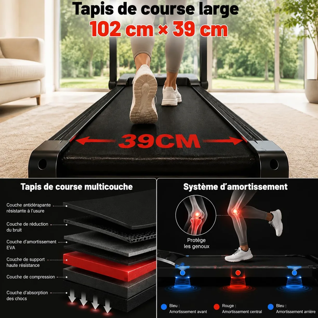 Cinta de correr plegable con inclinación al 15 %, motor sin escobillas de 3,0 HP, silencioso <45 dB, 12 + 3 programas inteligentes, amortiguación de 7 capas, sensores cardiovasculares, ahorra