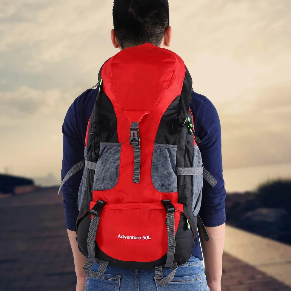 Bolsa de trekking de 50L, Mochila deportiva a prueba de agua Senderismo Mountaintop Moto Ski Unisex Mochila(rojo) Montañismo Y Camping Paquete De Montañismo