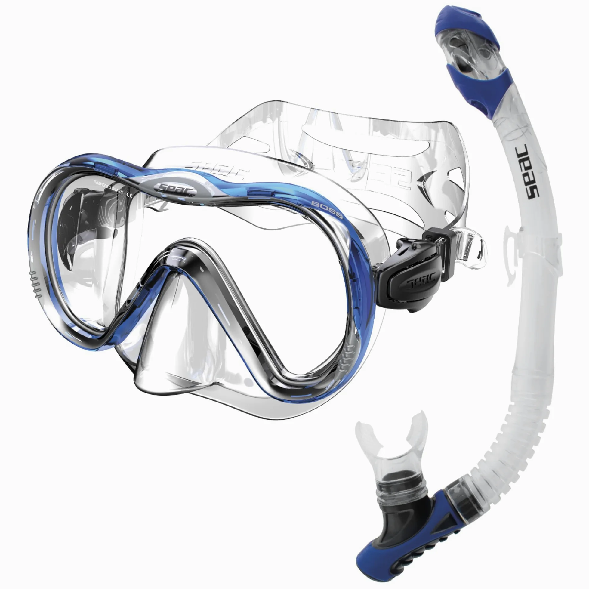 SEAC Set bis Boss Dry - Set de Silicona para Buceo y Snorkel con Máscara y Snorkel con Sistema Dry Top y Válvula de Purga Unisex Adulto