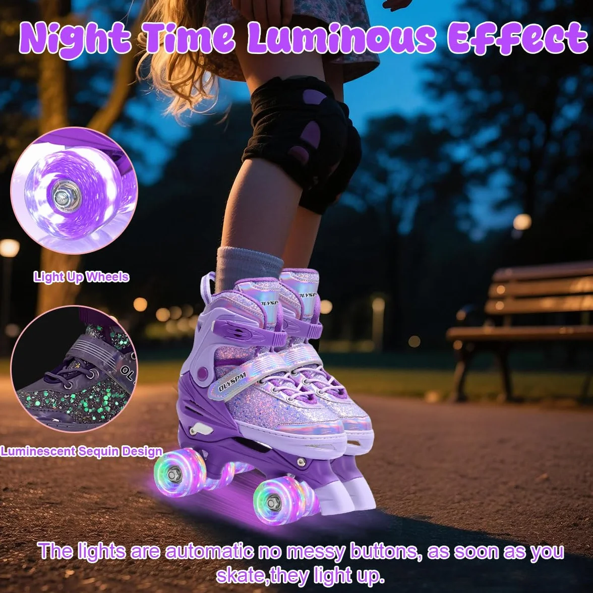 Patines 4 Ruedas Luminiscentes Ajustables con 8 Ruedas Brillantes para Niños