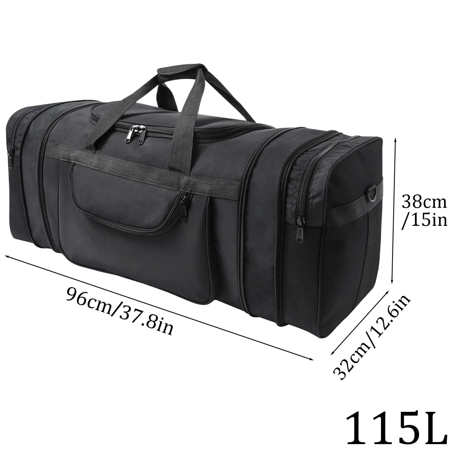 Bolsa De Viaje Hombre Mujere 62/92/115L Bolsa de Deporte Gimnasio Grande Bolso De Lona Hidrófugo Plegable Travel Duffel Bag Gym Bag Sport Duffle con Compartimento (Negro, 115L)