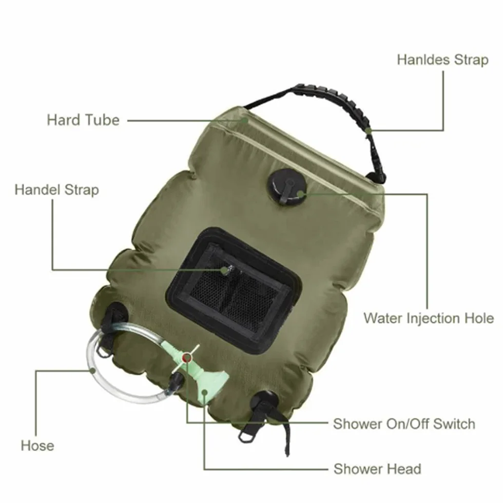 Riloer Bolsa de ducha solar para camping, 20 litros, portátil, bolsa de camping para exteriores, calefacción solar, con control de flujo de agua para camping, viajes, senderismo, escalada, ducha de