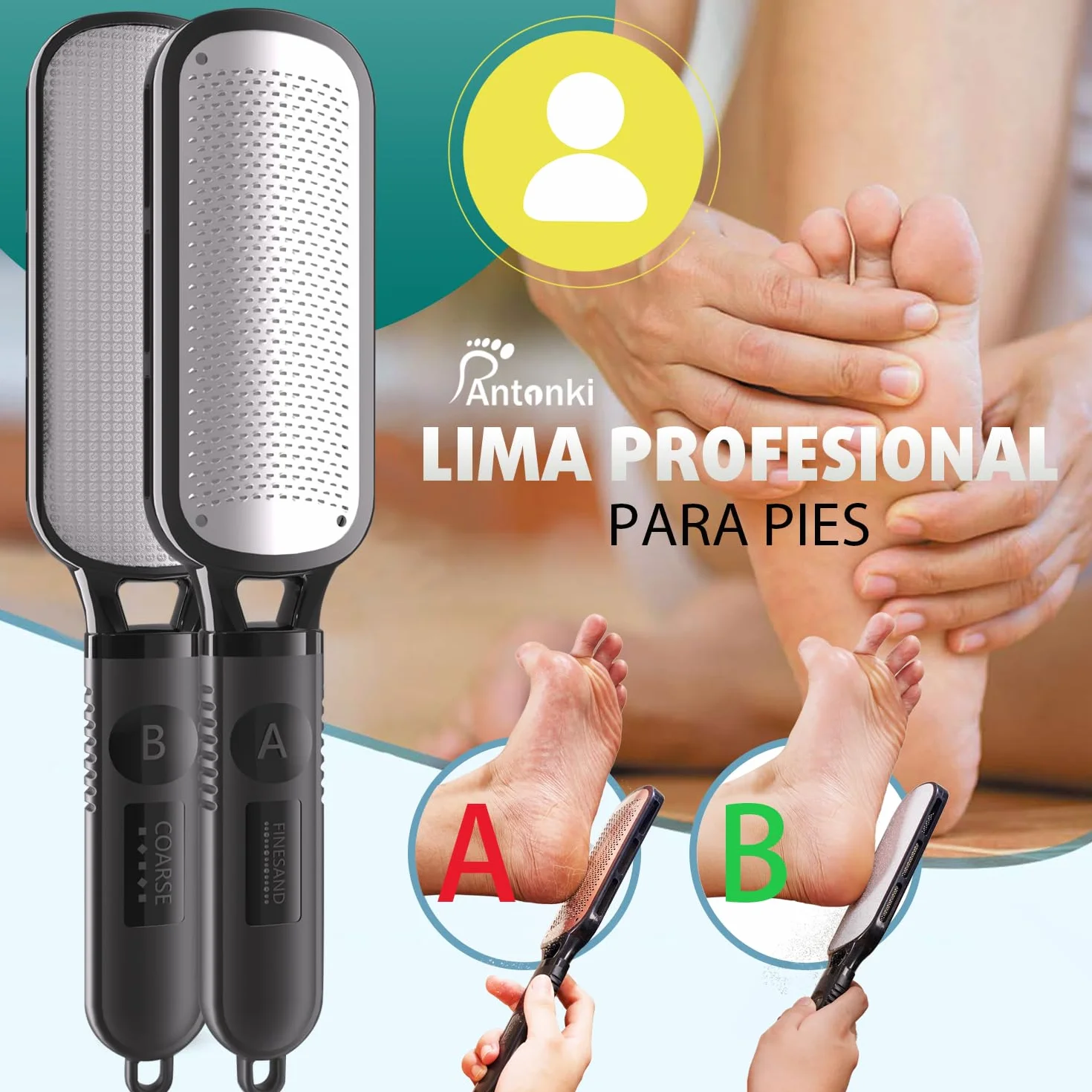 Raspador Doble Textura Acero Inoxidable Antideslizante Mango Ergonómico Pedicura Manual