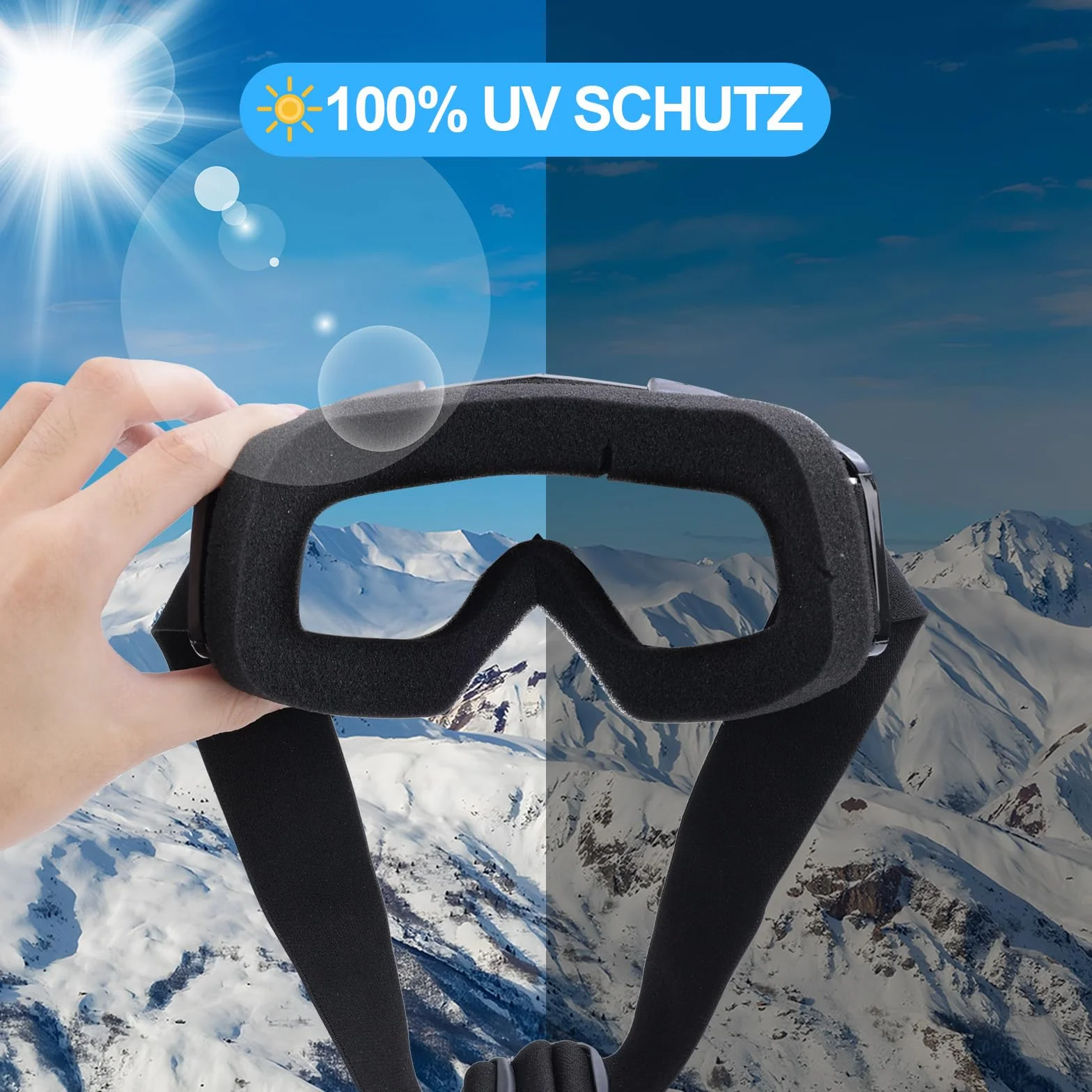Gafas de Sol Esquí Máscara Gafas Esqui Gafas de Motocross con Protección UV para Snowboard Esquí, Skating y Otros Deportes de Nieve para Hombres/Mujeres/Jóvenes