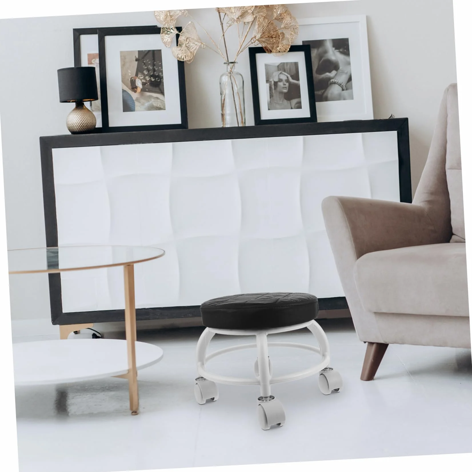 Taburete Pedicura con Ruedas, Asiento PU y Plástico, para Salones de Belleza