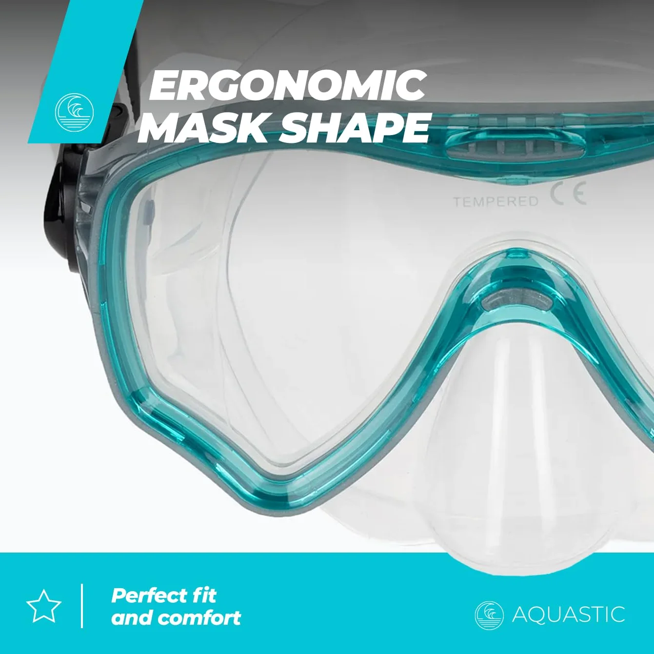 AQUASTIC Jetty 2 en 1 Máscara de Snorkel y Silbato Juego de esnórquel para Adultos con Cristal Templado Delantal y Boquilla de Silicona hipoalergénica para mar y Vacaciones, Comodidad Impermeable