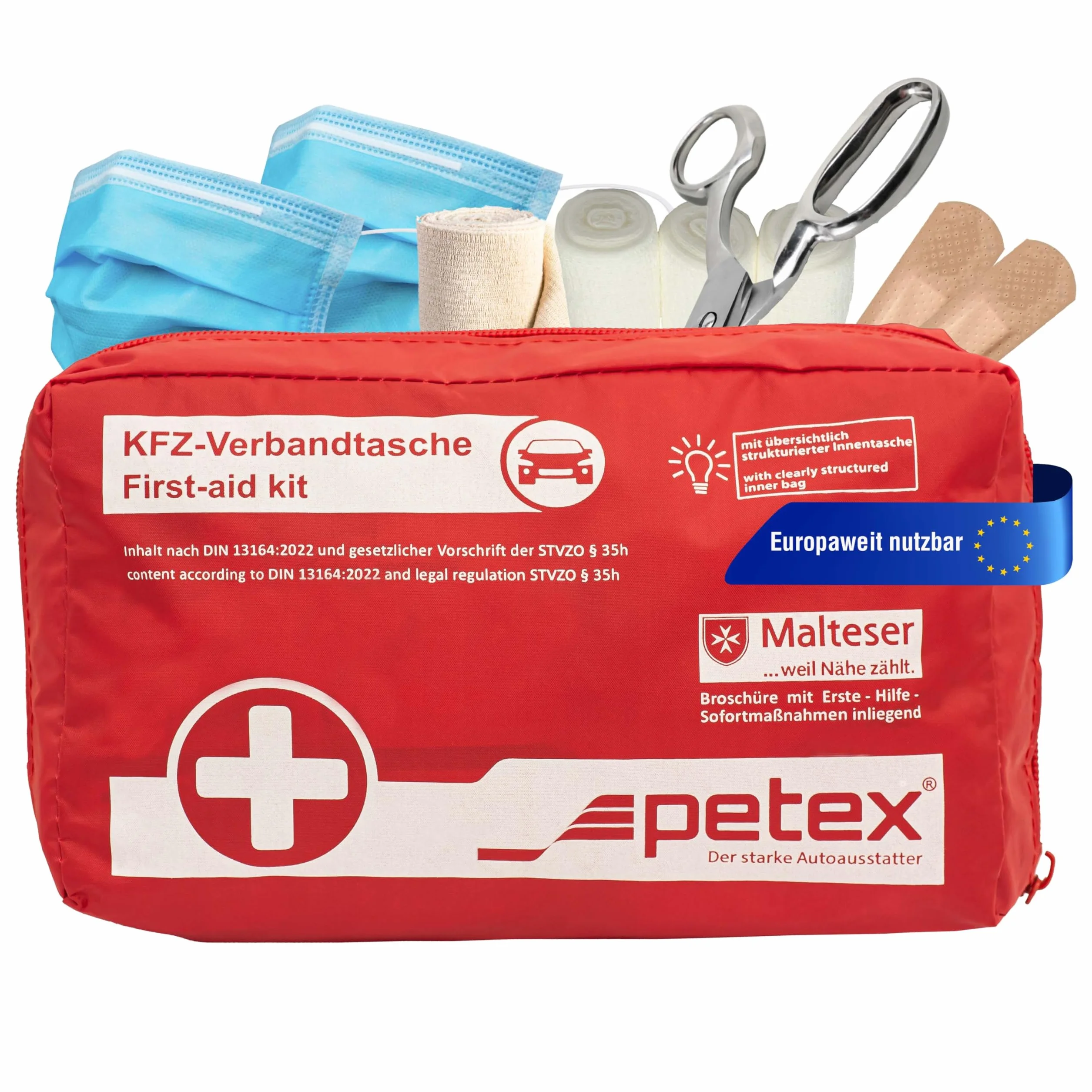 Petex Bolsa de Primeros Auxilios según DIN 13164, Rojo