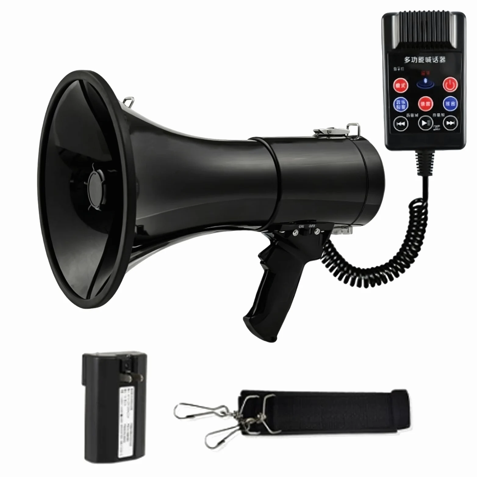 Megáfono con Bluetooth y Sirena, Alcance de 2000m, Megáfono Portátil con Micrófono Desmontable, Altavoz Recargable con Sirena para Eventos al Aire Libre, Control de Multitudes, Deporte
