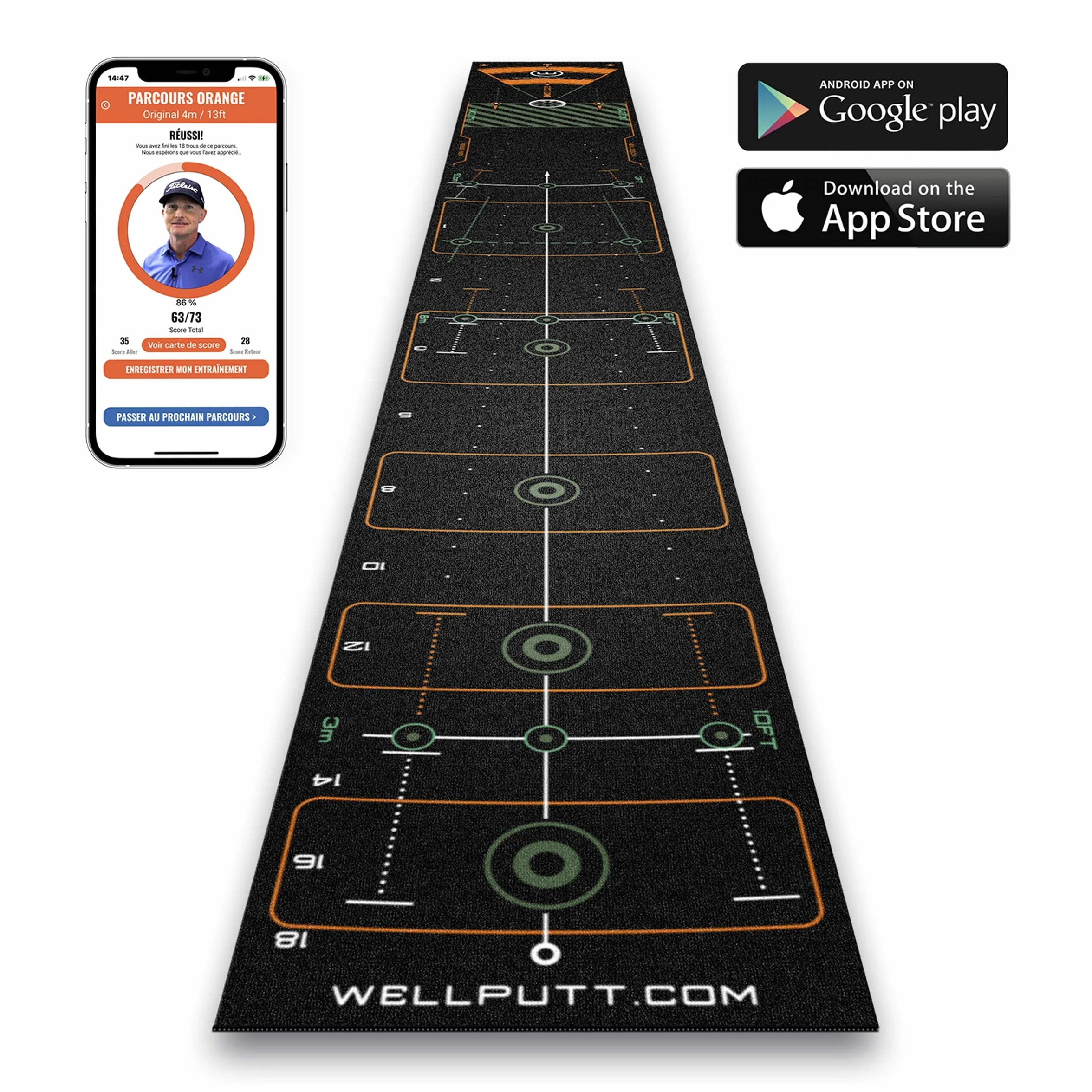 WELLPUTT - Alfombra de Putting Entrenamiento Golf - 4m Negro