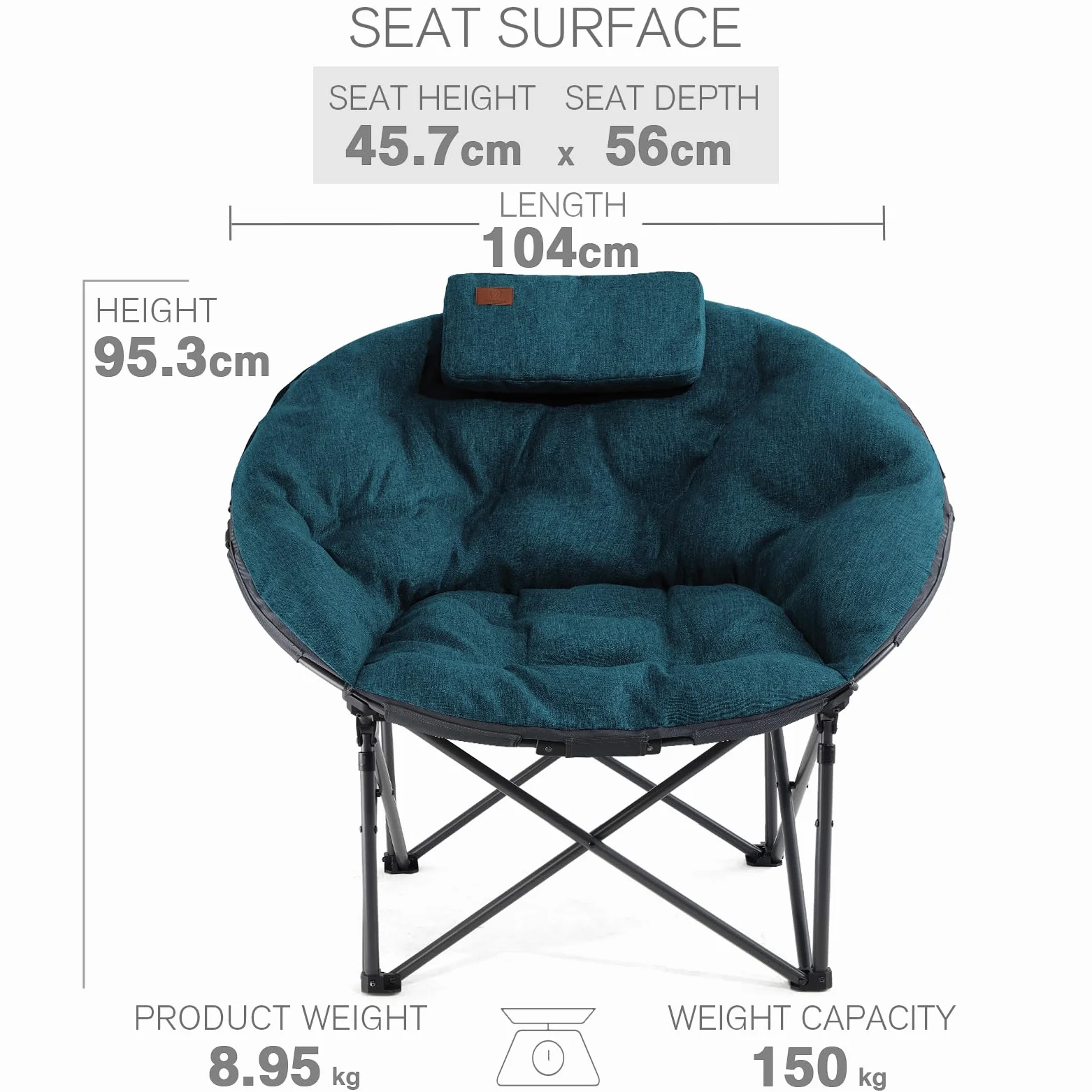 EVER ADVANCED Moonchair XXL - Silla de camping plegable (150 kg, redonda, acolchada, extra ancha, para exteriores, camping, jardín, balcón, interior, color verde