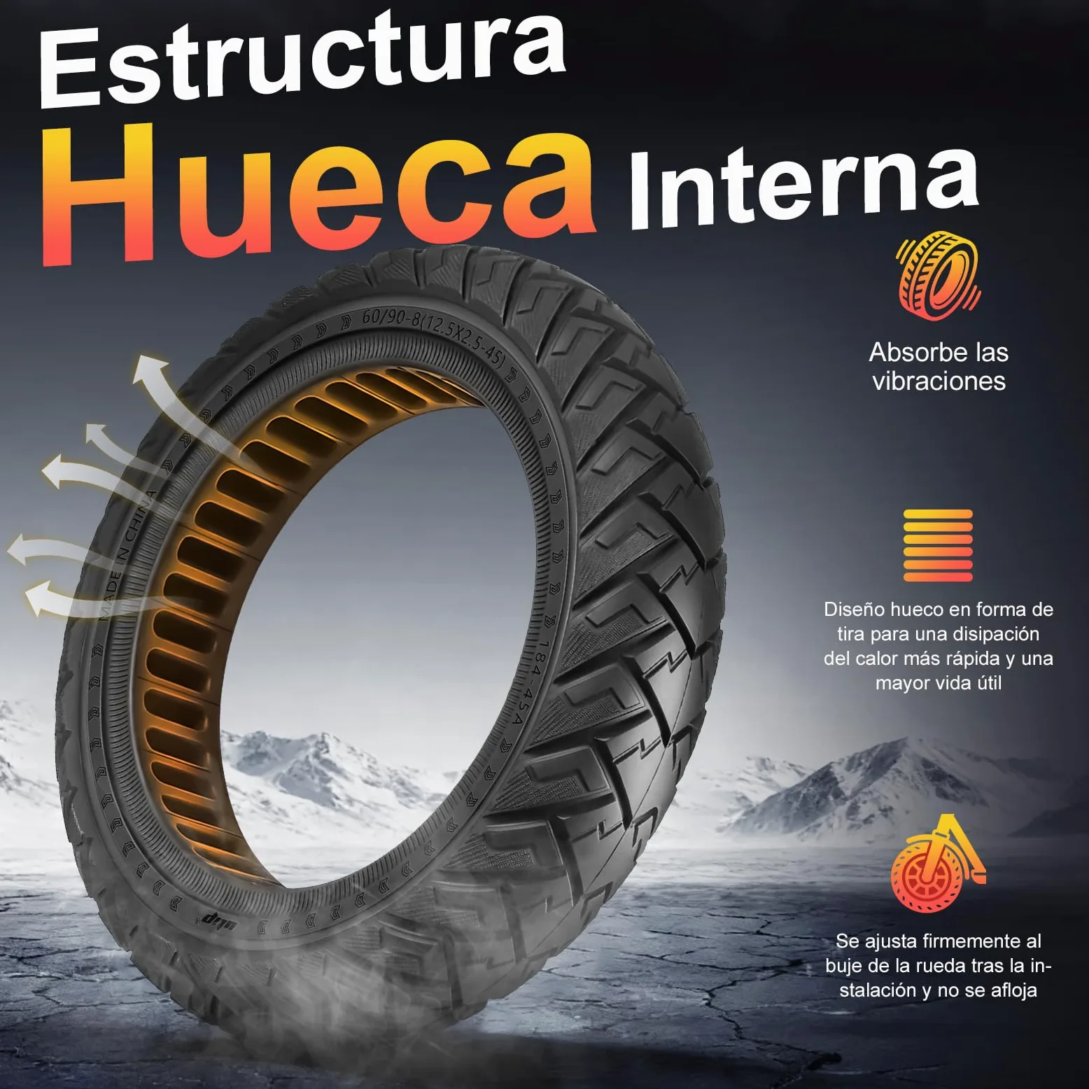 60/90-8 Neumático Maciza para Xiaomi 5 Plus, Neumático de Repuesto de 12 Pulgadas con Ranura para Tarjeta de 45 mm, 12,5x2,5 Ruedas Macizas Antideslizante y Antipinchazos (Negro 2 Piezas)