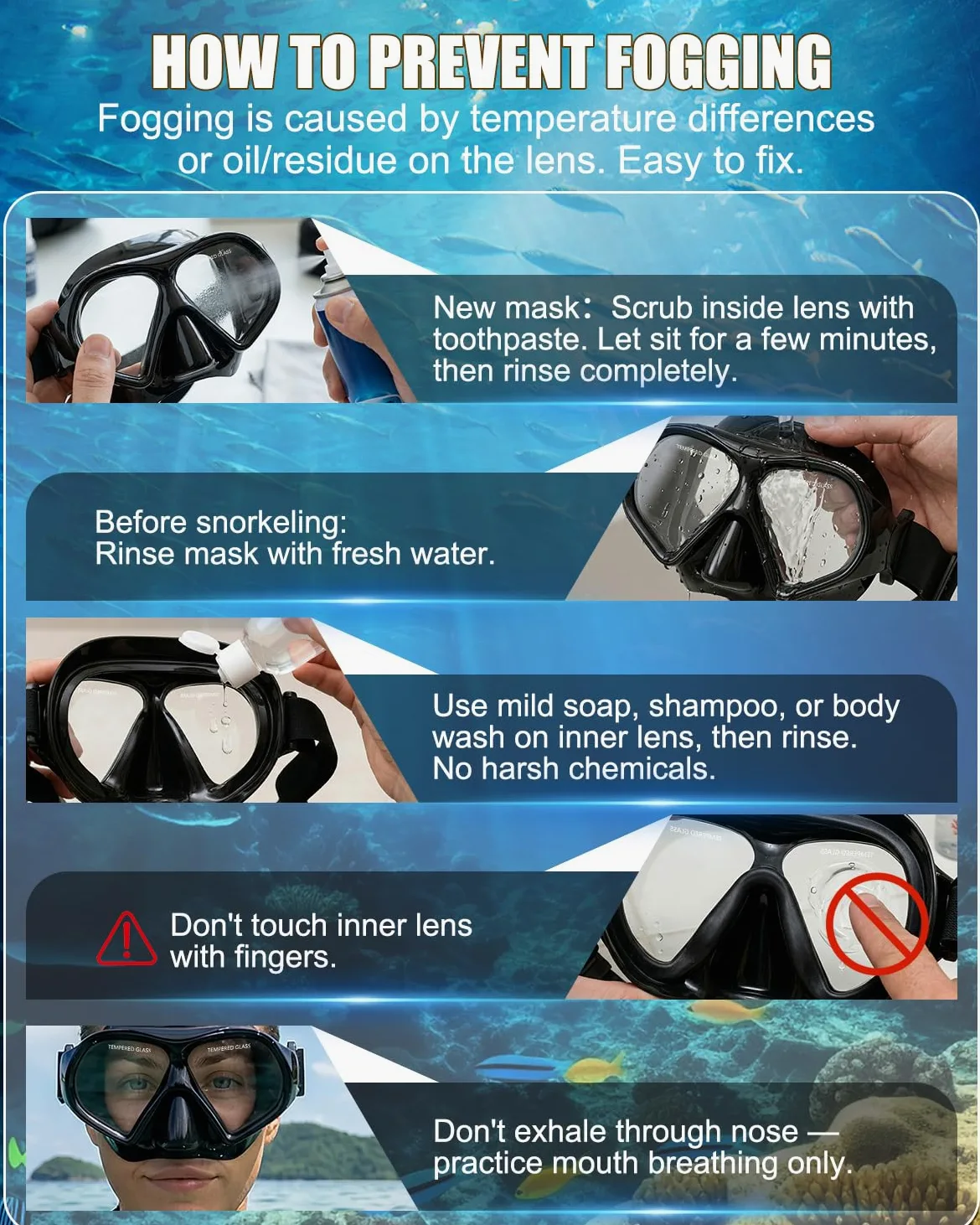 Aegend Máscara de buceo para adultos y jóvenes, máscara de esnórquel profesional, antivaho, antifugas, para esnórquel, buceo, natación y buceo