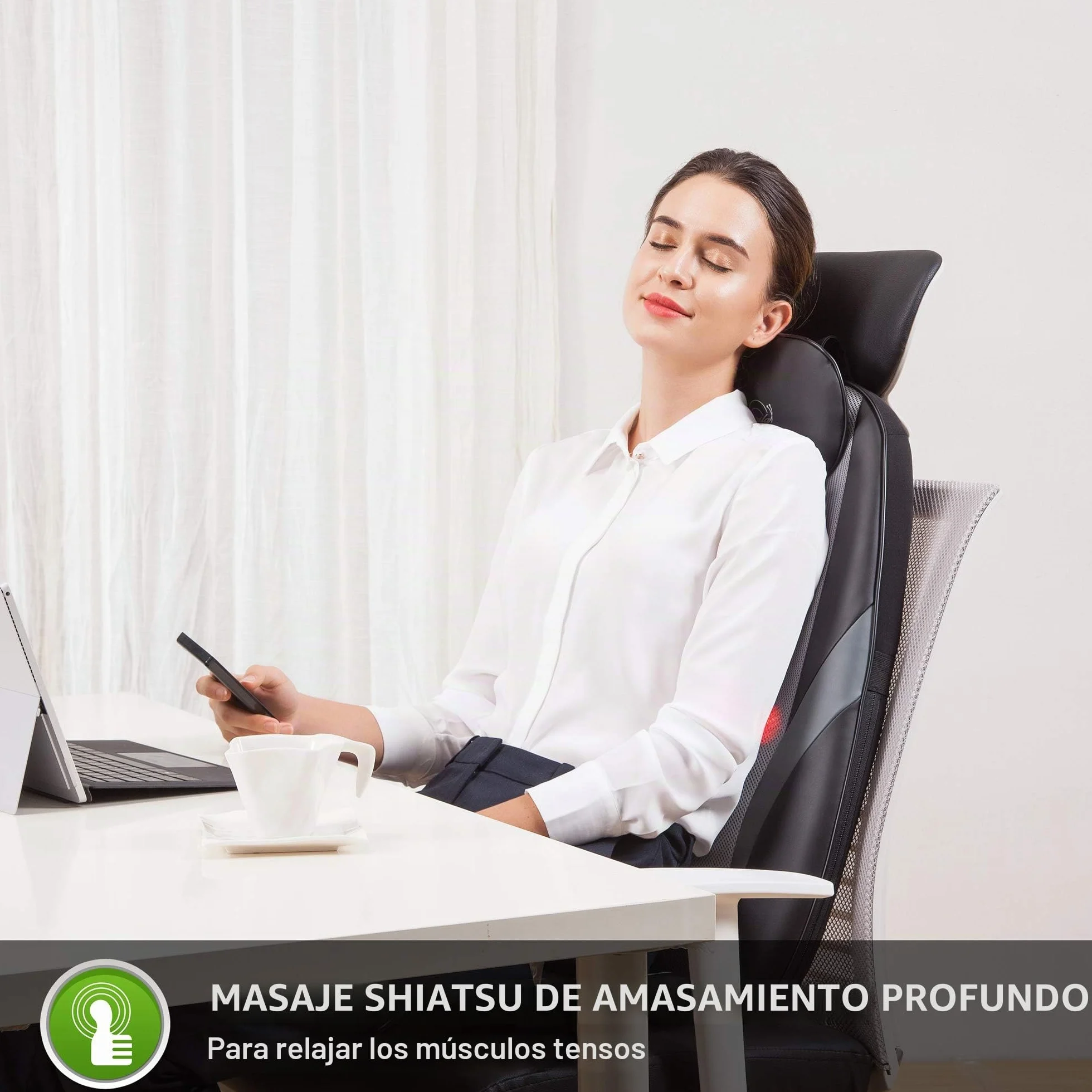 Snailax Masajeador Shiatsu con Calefacción, Cojín de Masaje de Gel para Silla de Oficina
