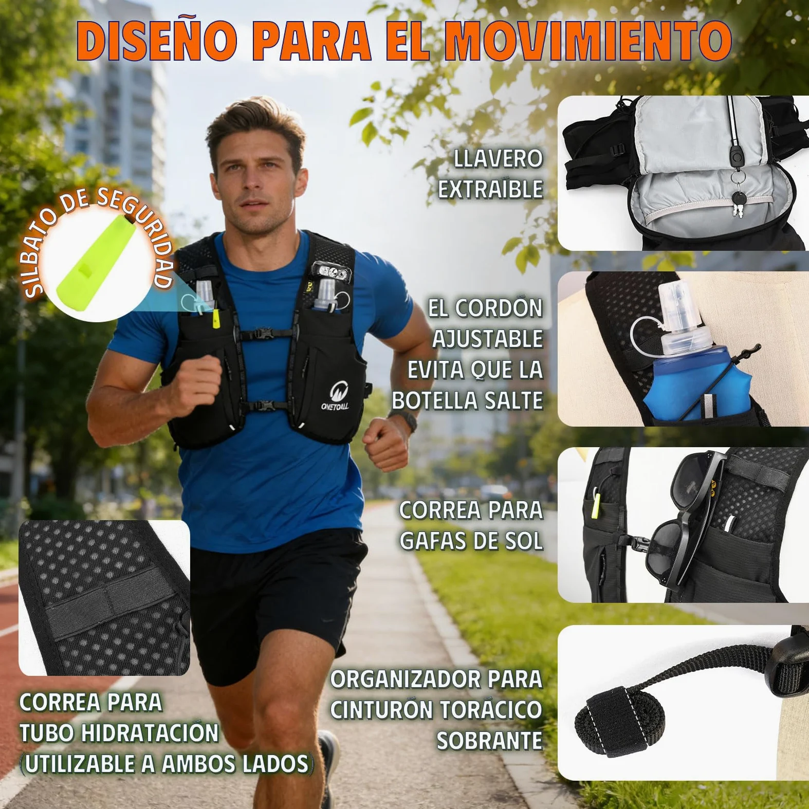 Chaleco Running Hombre Mujer con 2 Botella 500ml y Luz LED Recargable, Chaleco Hidratacion Trail Running, Mochila Hidratacion Running Vest Mochila Running para Correr Senderismo Montaña