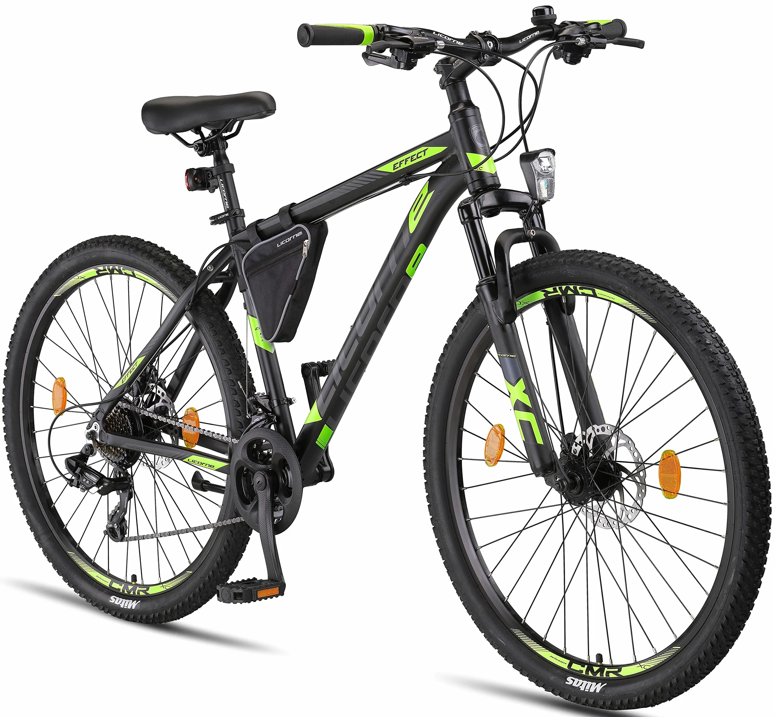 Licorne Bike Effect Premium - Bicicleta de montaña 27,5 Pulgadas - para niños, niñas, Hombres y Mujeres - Cambio de 21 velocidades - para Hombre - Negro/Lime (2 Frenos de Disco)