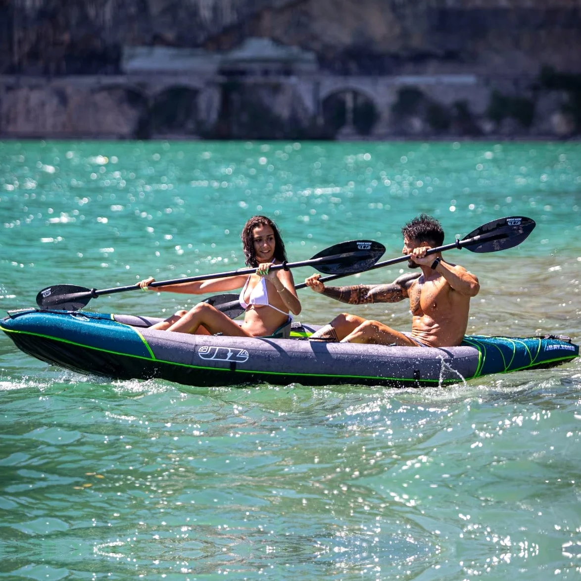 Kayak Canoa Inflable Biplaza JBAY.ZONE FLUO 335x93cm con Cubierta de Tela