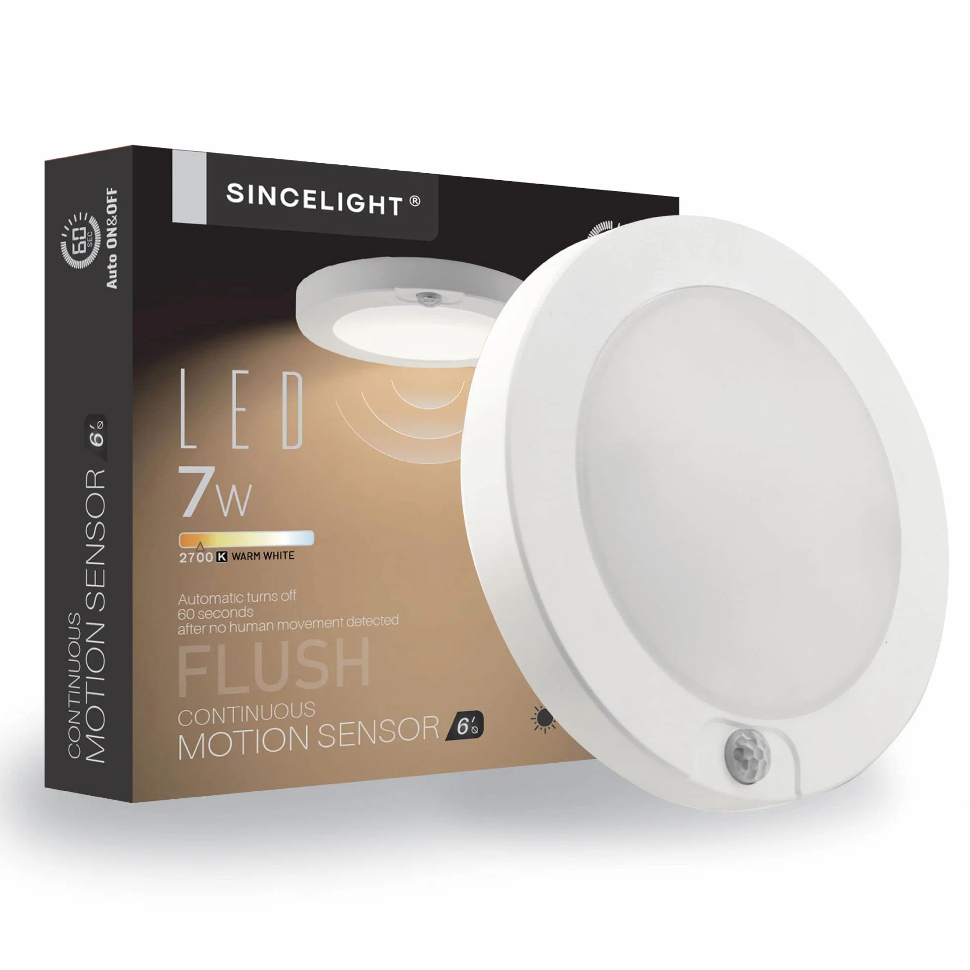 Lámpara de Techo LED 7W con Sensor PIR, Φ146mm, 2700K, Blanco Cálido, Armario Pasillo, Resistente Humedad