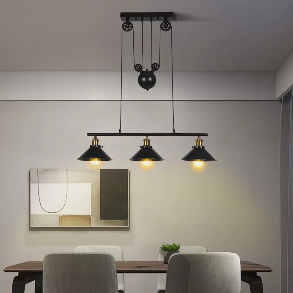Lámpara de techo regulable industrial rústica vintage tres luces para cocina comedor