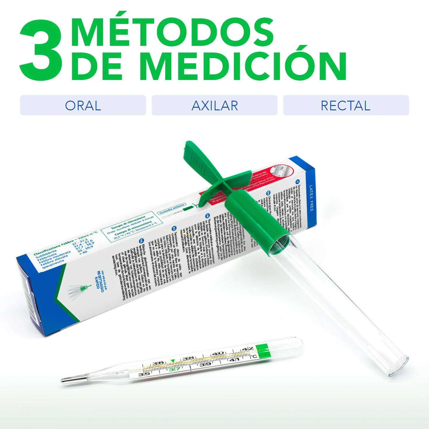 ECOTHERM Termómetro Clínico de Vidrio para Fiebre de Galio Sin Mercurio Ecológico